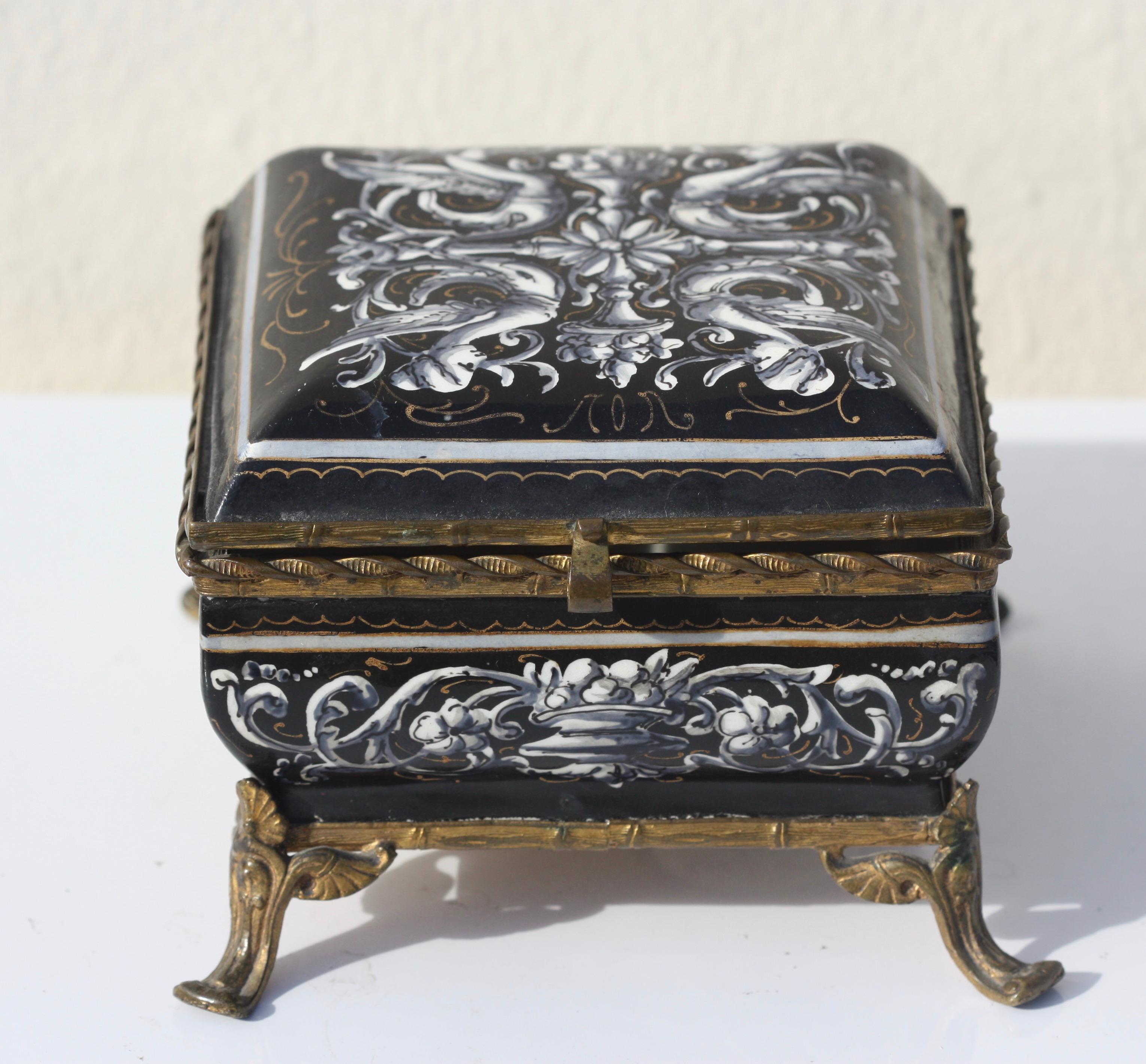 Continental Baroque Style Gilt Bronze Mounted Enamel Box Late 19th Century For Sale 1