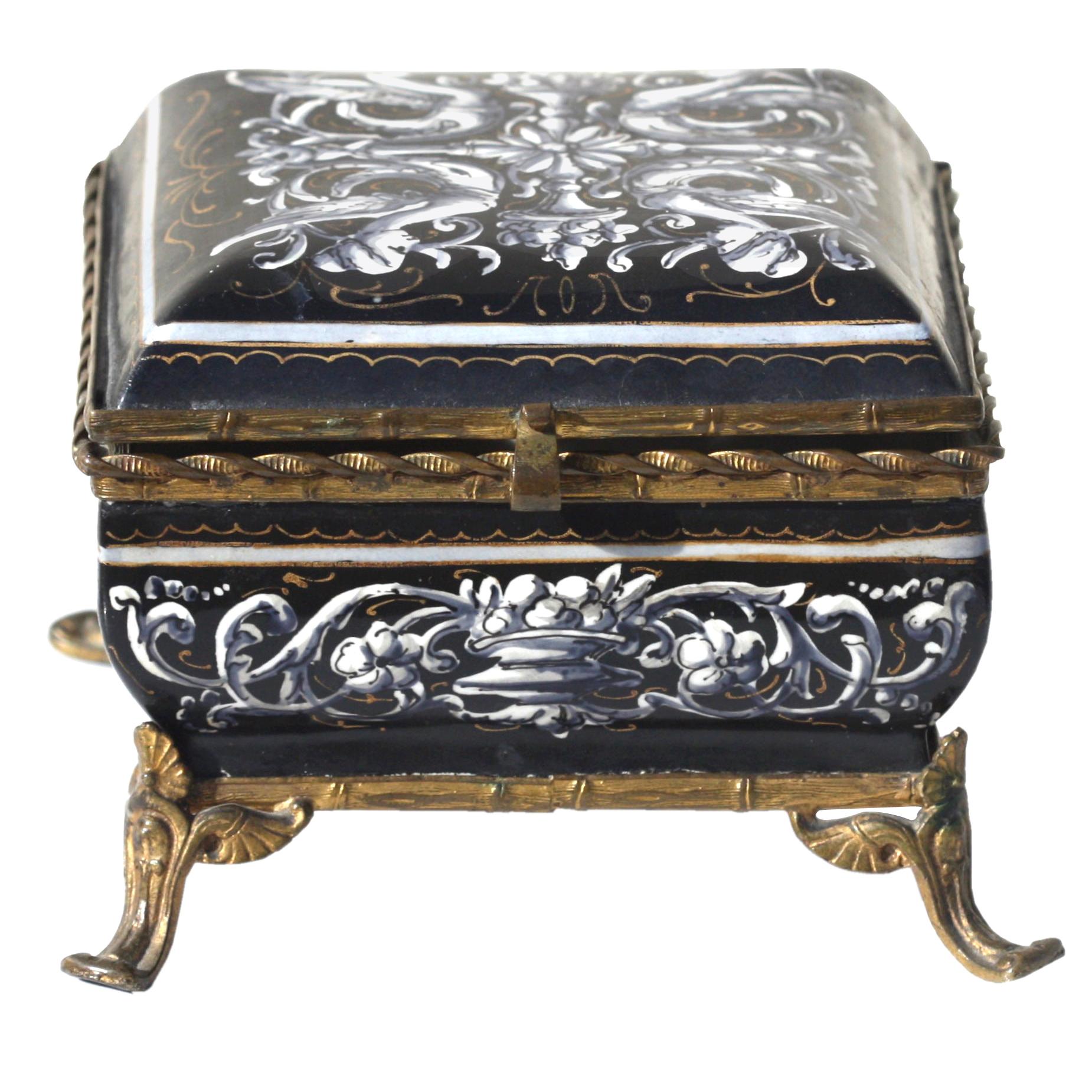 Continental Baroque Style Gilt Bronze Mounted Enamel Box Late 19th Century For Sale