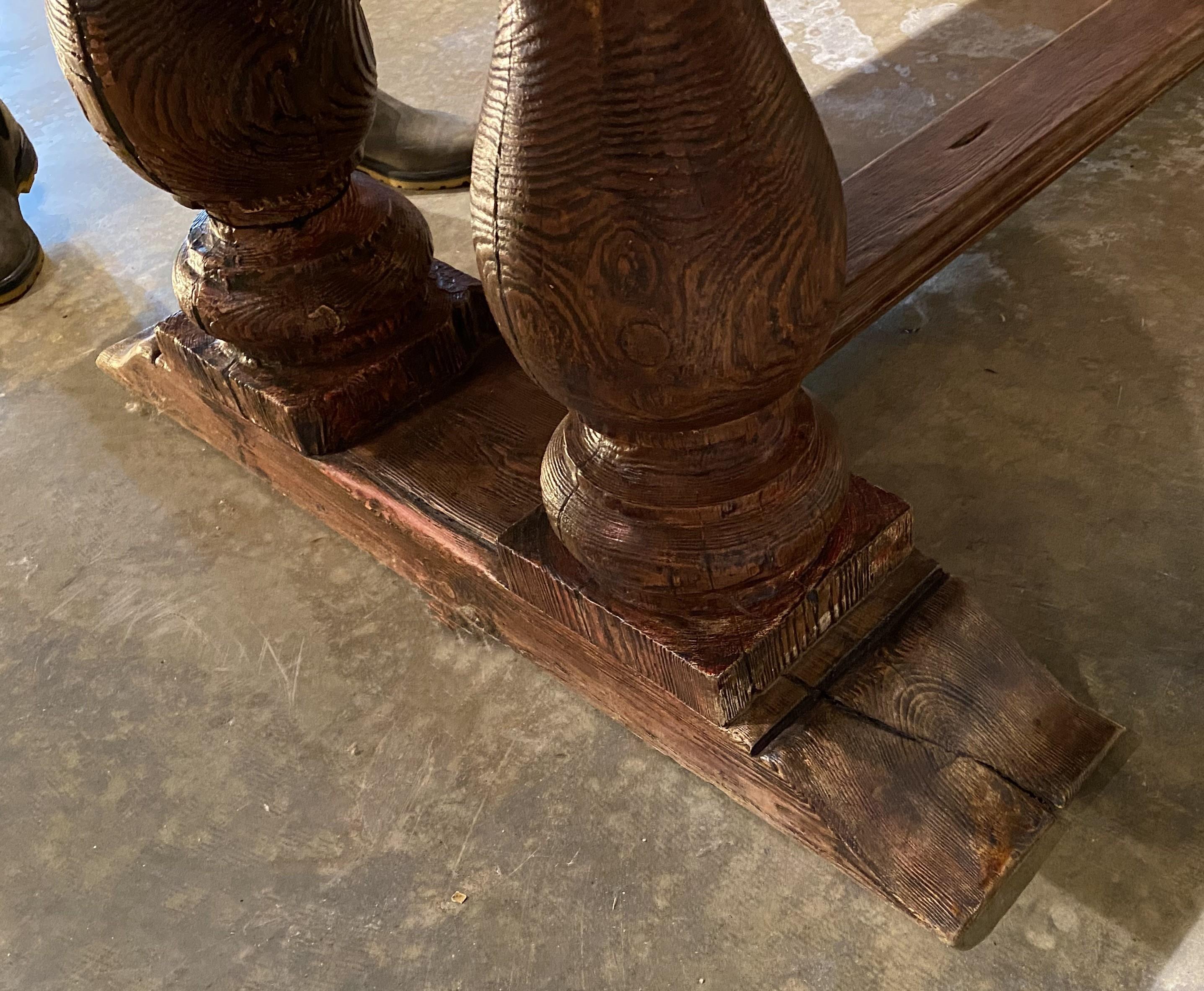 Continental Baroque Style Pine Refectory Table with Balustrade Supports For Sale 5