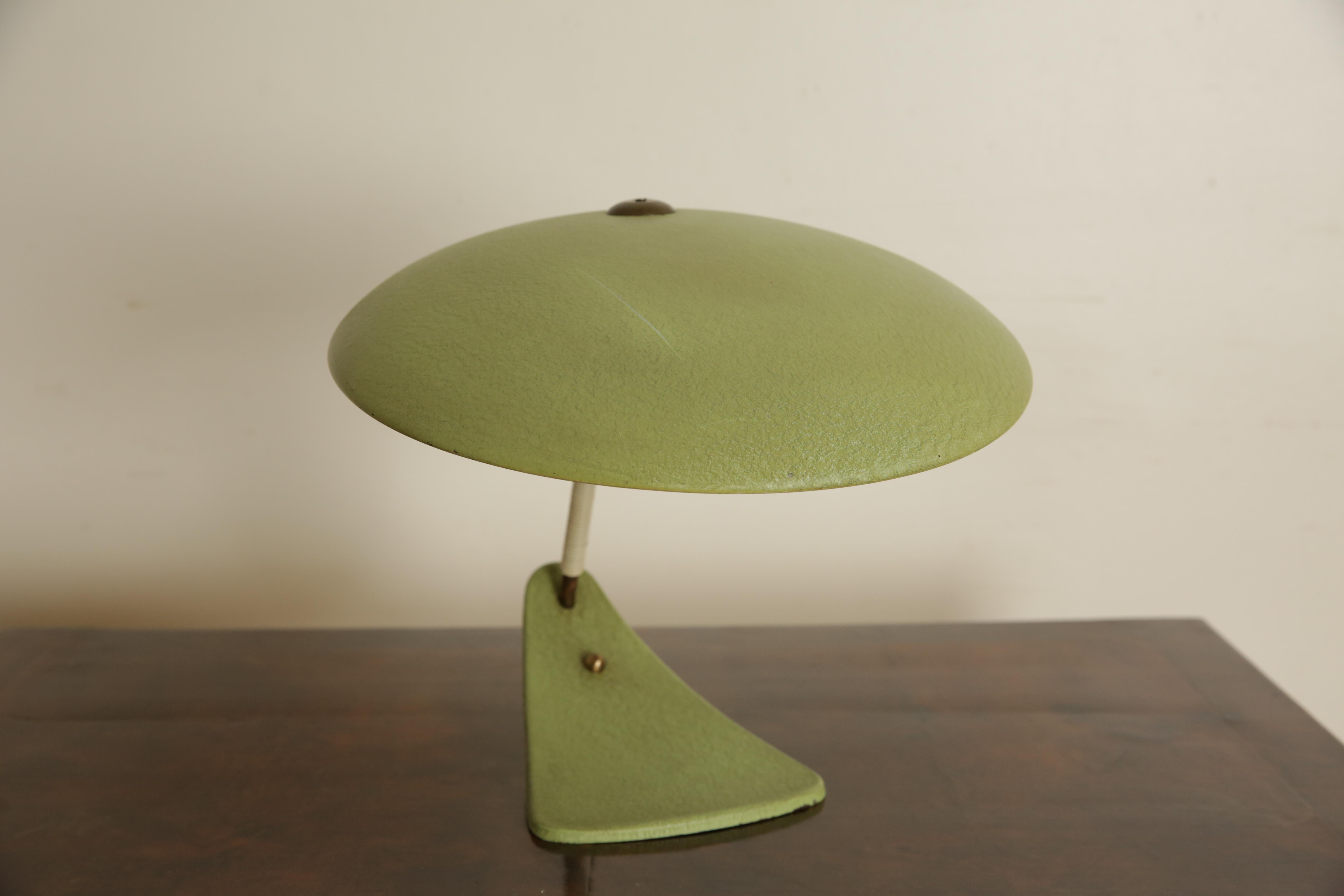 Mid-Century Modern Continental Bauhaus Green Enamel Table Lamp, 3rd quarter 20th century