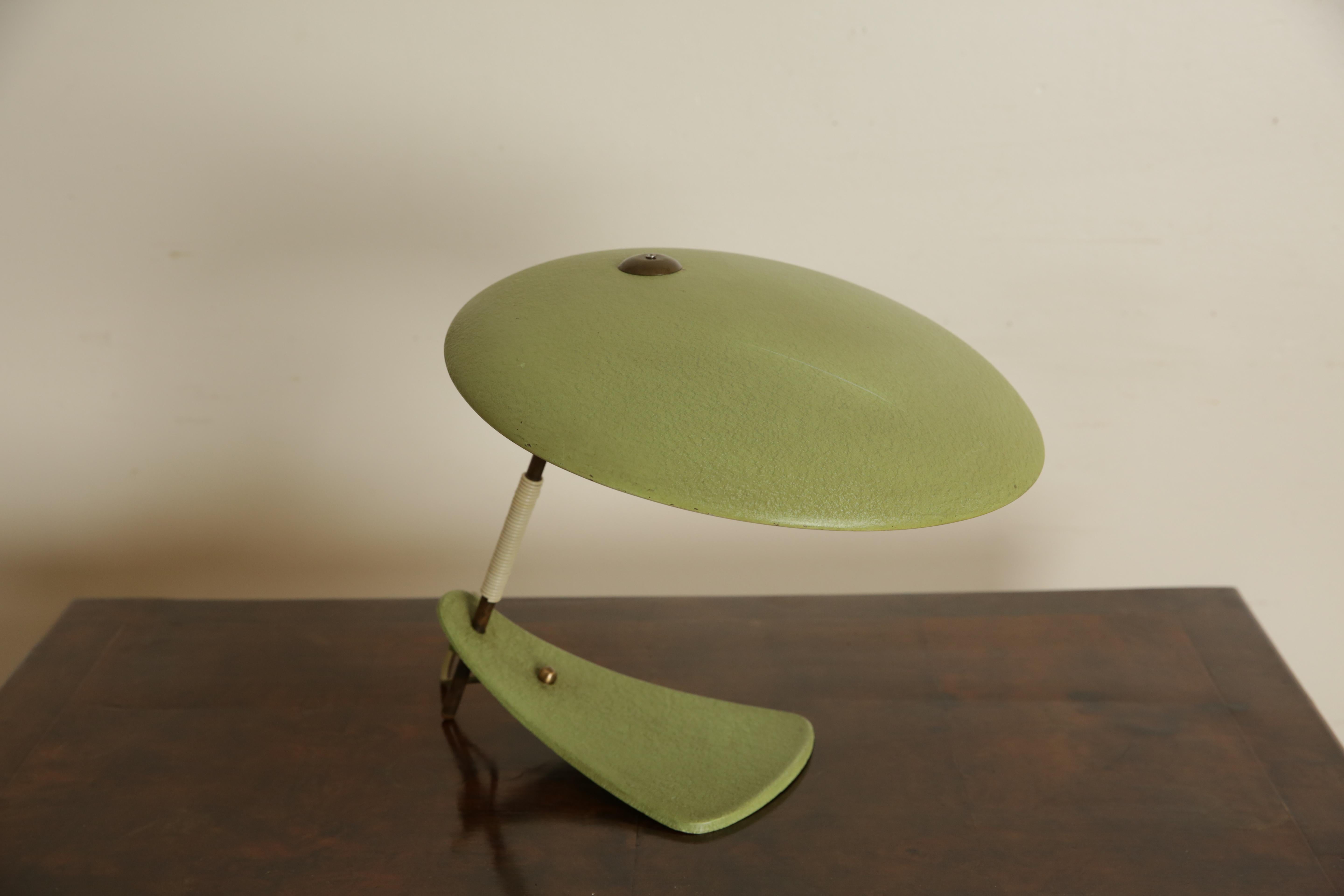 European Continental Bauhaus Green Enamel Table Lamp, 3rd quarter 20th century