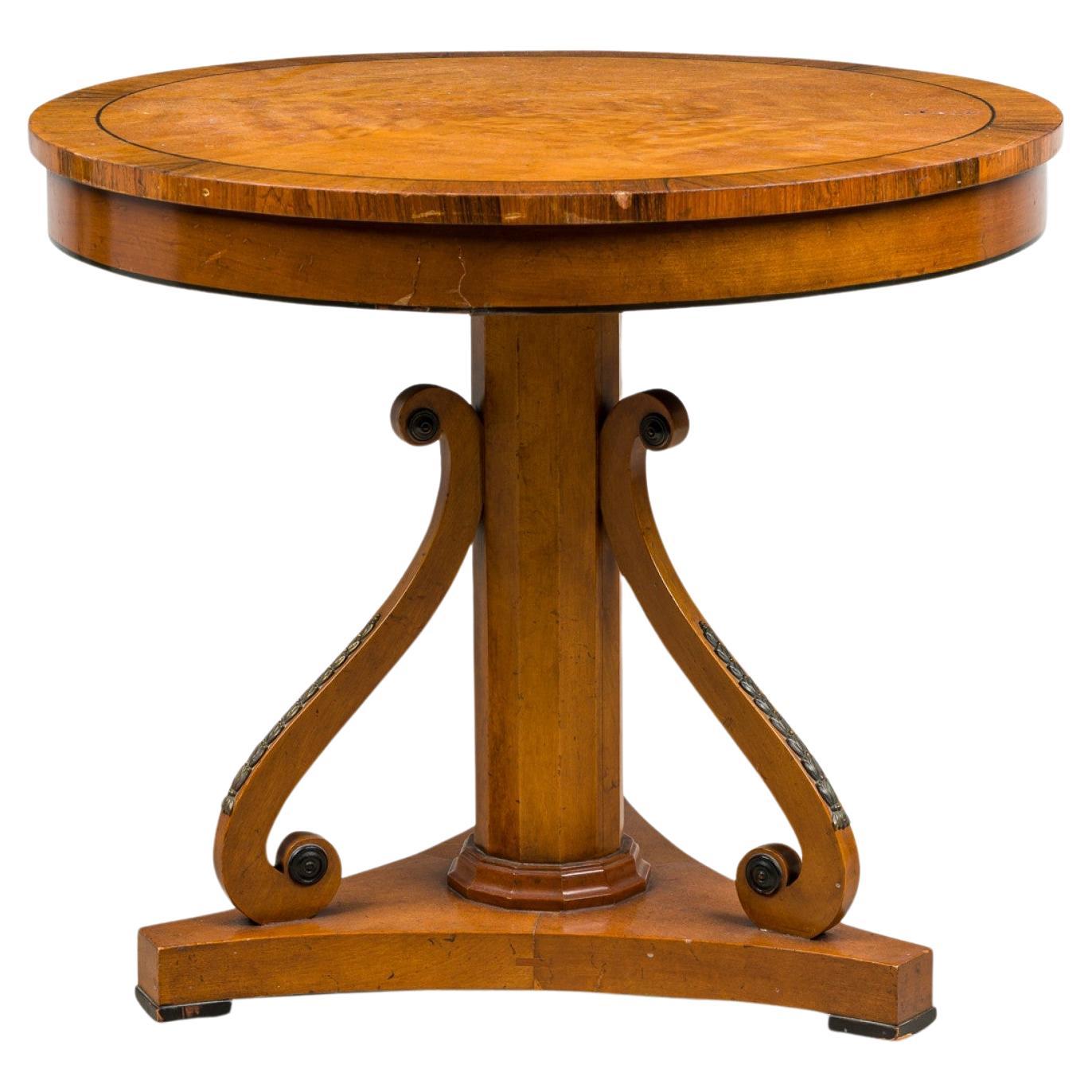 Biedermeier Center Table, Fruitwood, Inlaid Round Top, 20th Century