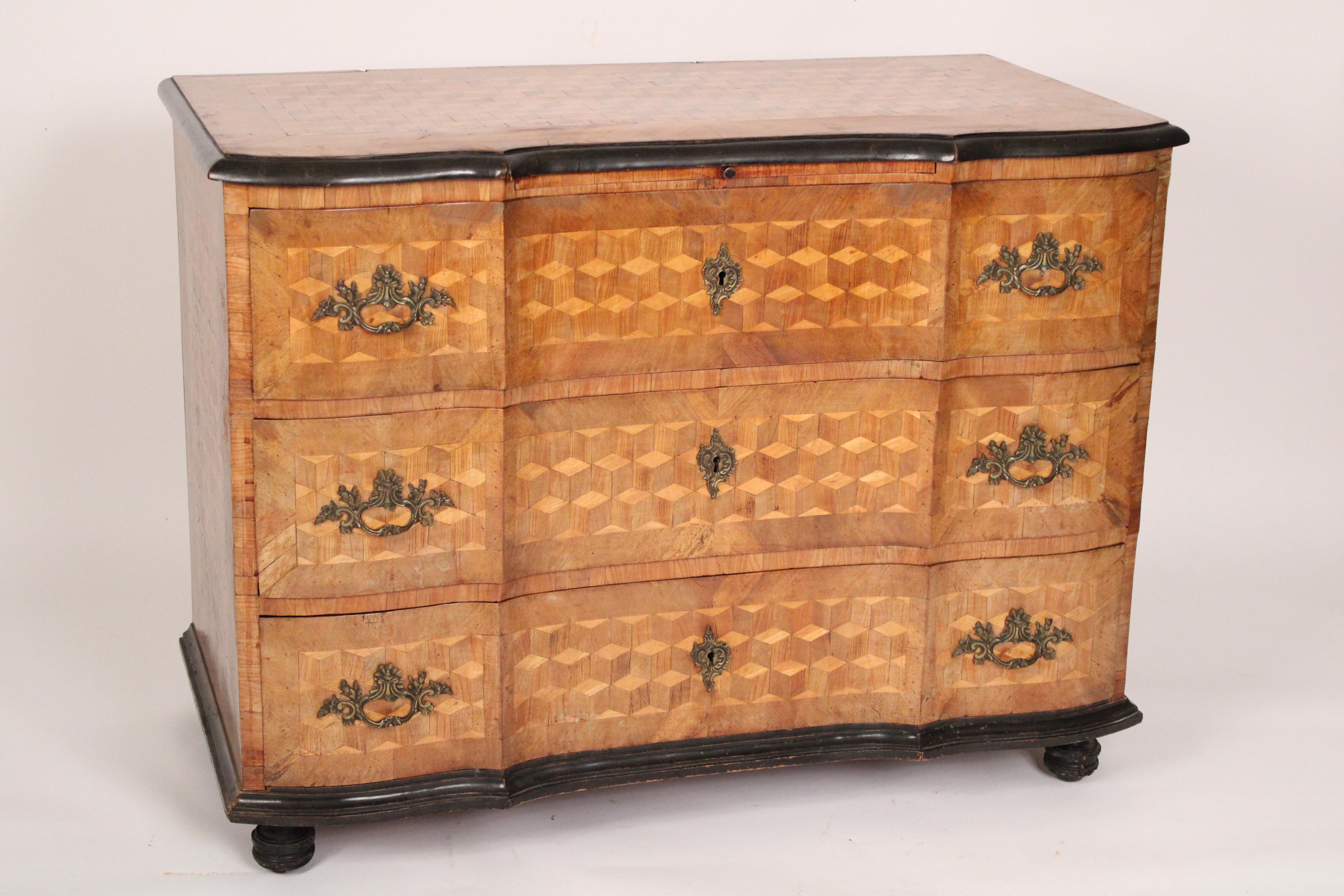 European Continental Biedermeier Cube Parquetry Chest of Drawers For Sale