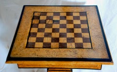 Continental Biedermeier Inlaid Pedestal Game Table in Burl Birch with Chess Set