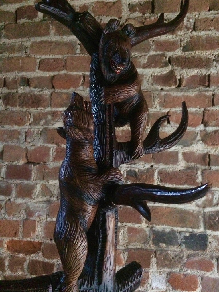 Continental Black Forest Carved Wood Bears Hallstand Coat Stand For