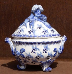 Continental Blue and White Tureen with Lobster and Vegetables 19th Century