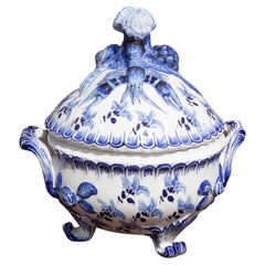 Continental Blue and White Tureen with Lobster and Vegetables 19th Century