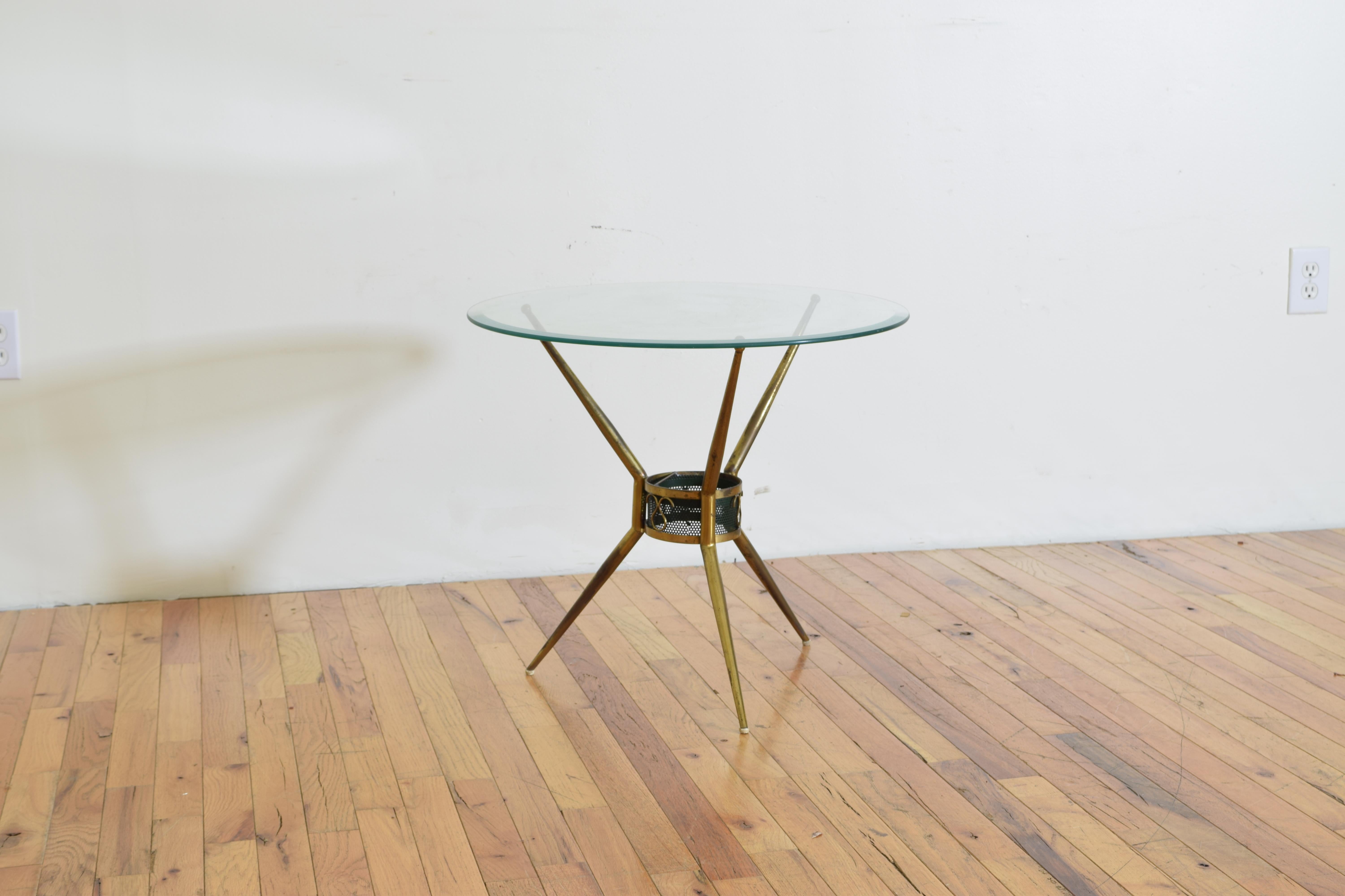 European Continental Brass and Glass Side Table, 3rd Quarter of the 20th Century