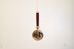 Continental Brass and Velvet Mirror in the Shape of a Pocket Watch, 20th Century