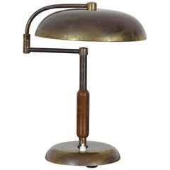 Continental Brass and Wooden Mid-20th Century Pivoting Table Lamp