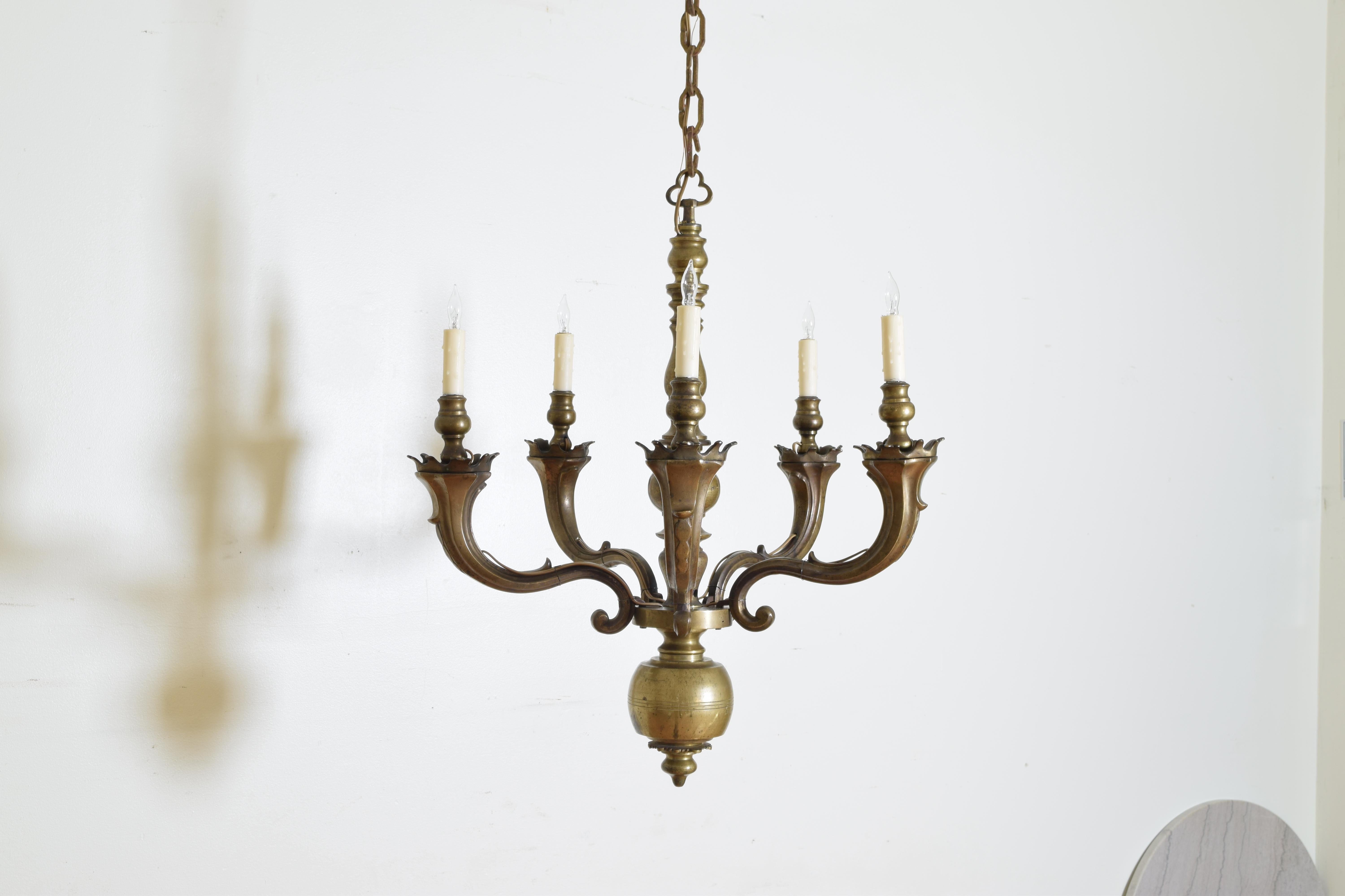 Continental Bronze 5-Light Chandelier, 17th Century or Earlier, Now UL Wired (Barock)