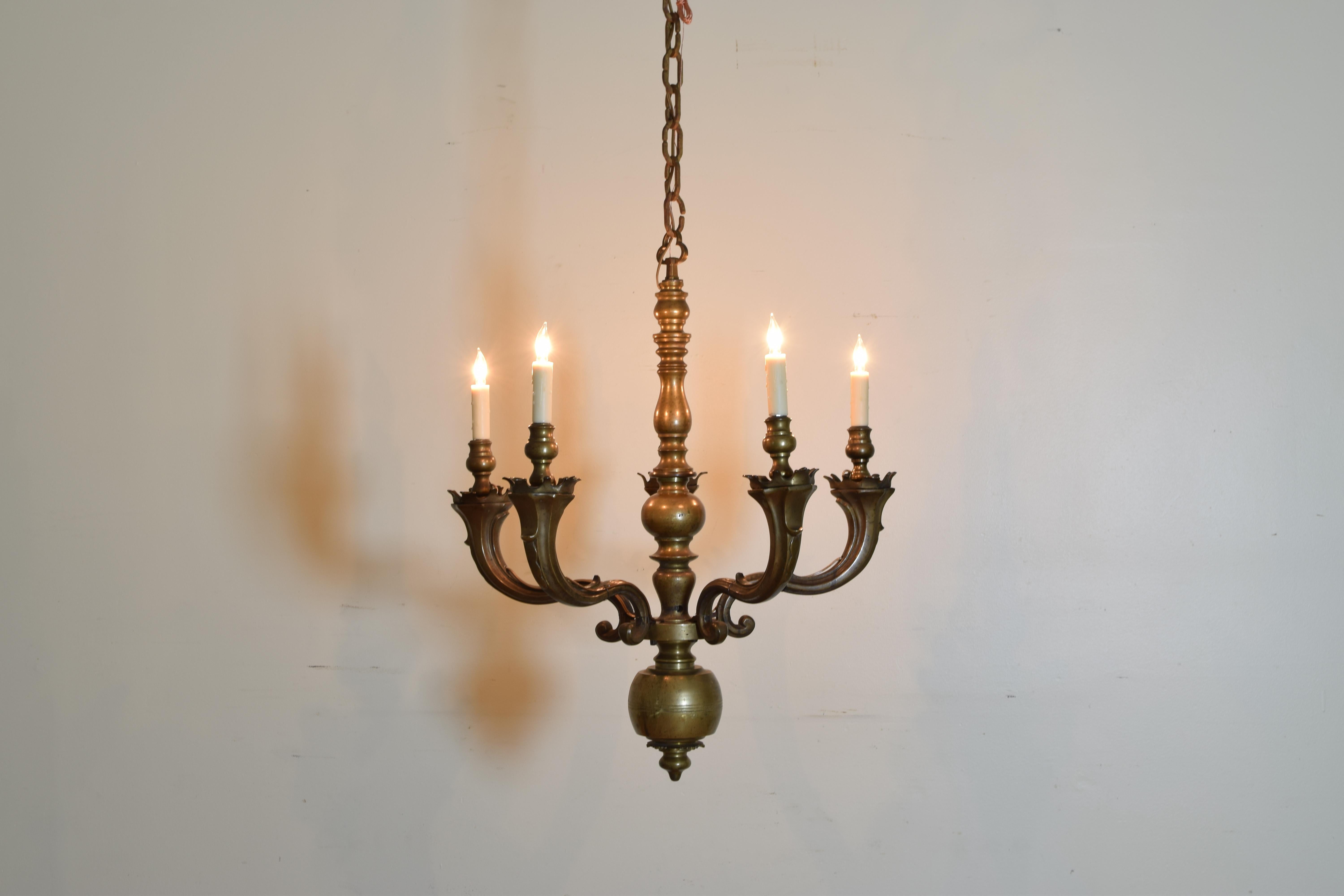 Continental Bronze 5-Light Chandelier, 17th Century or Earlier, Now UL Wired (Europäisch)