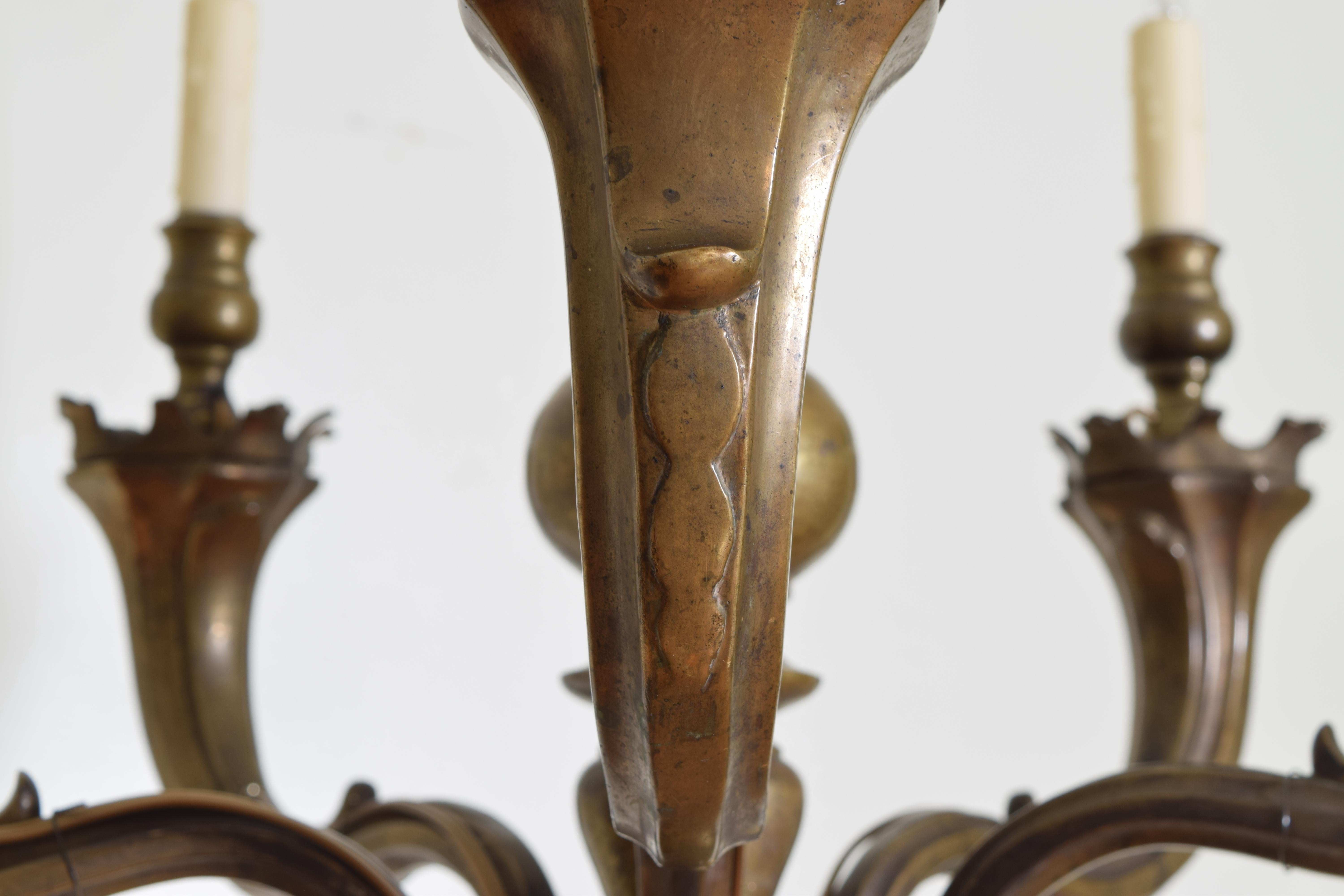 Continental Bronze 5-Light Chandelier, 17th Century or Earlier, Now UL Wired 3