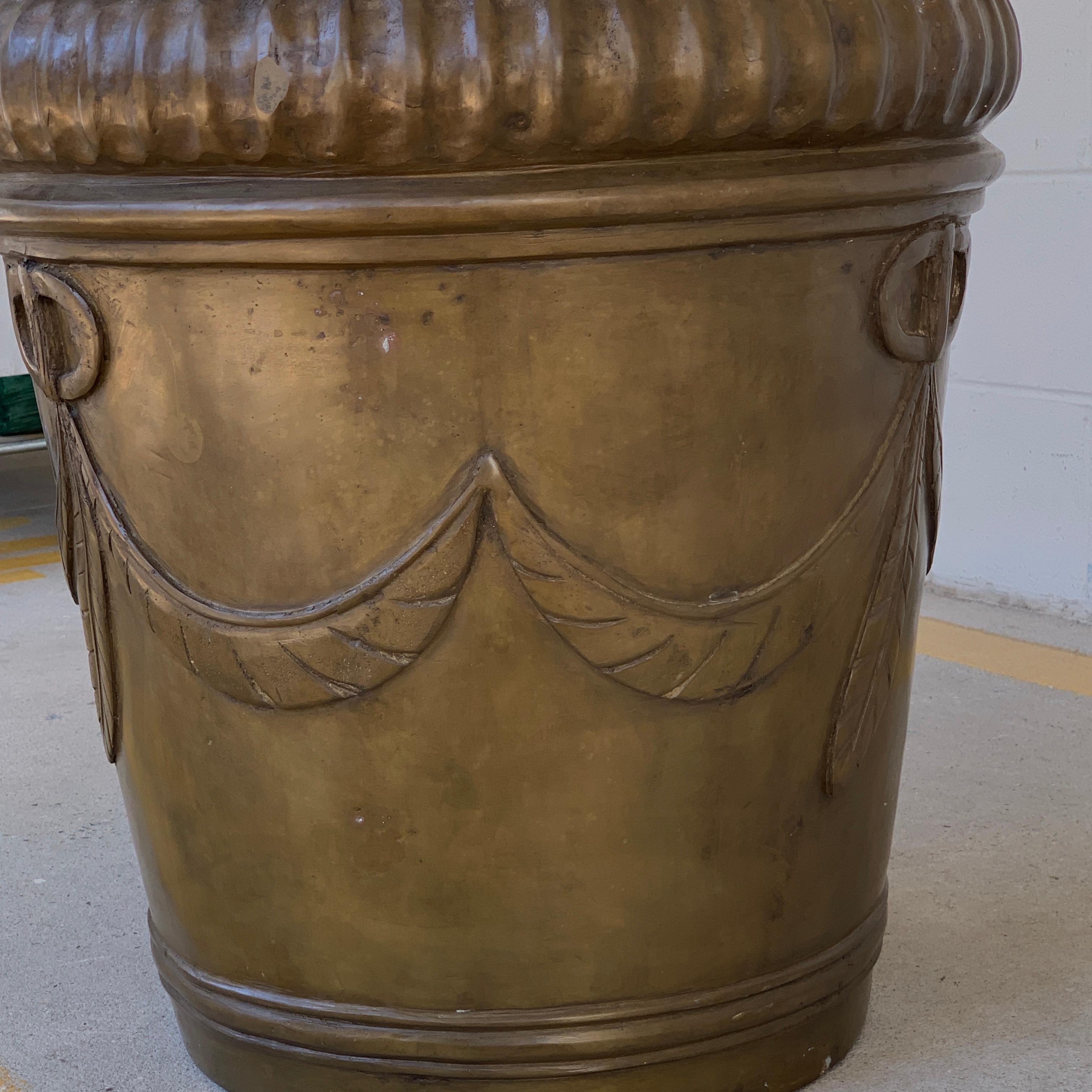 Cast Continental Bronze Palmette Neoclassical Planter For Sale