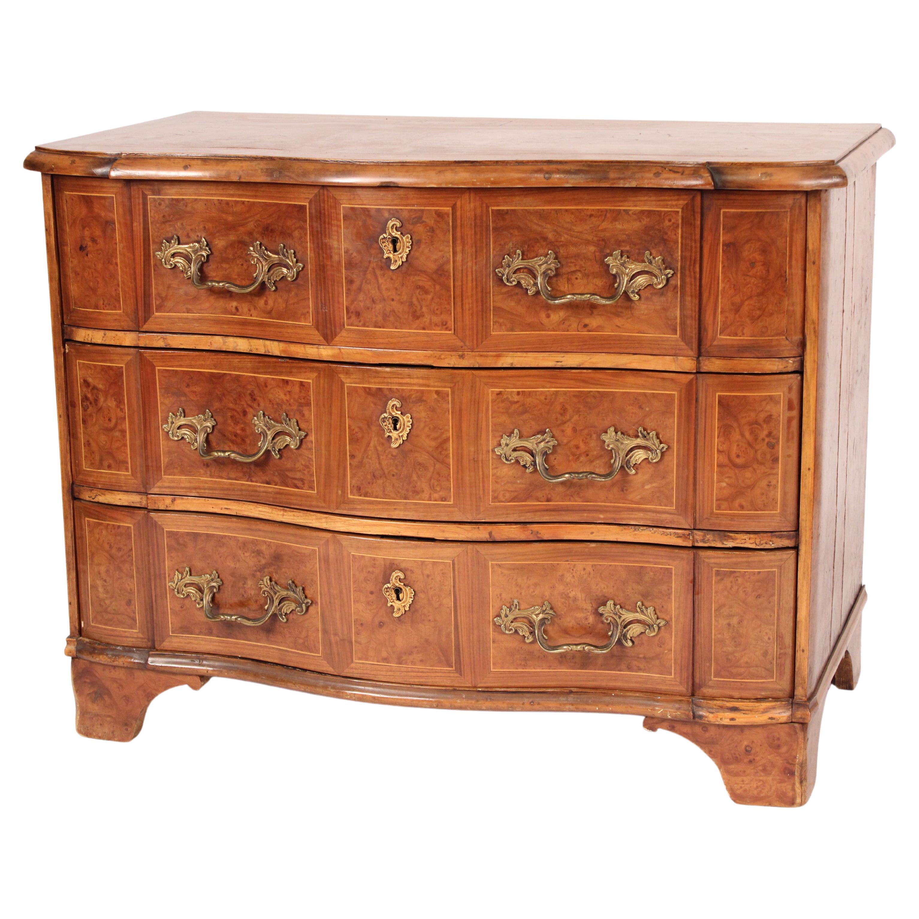 Continental Burl Elm Chest of Drawers For Sale