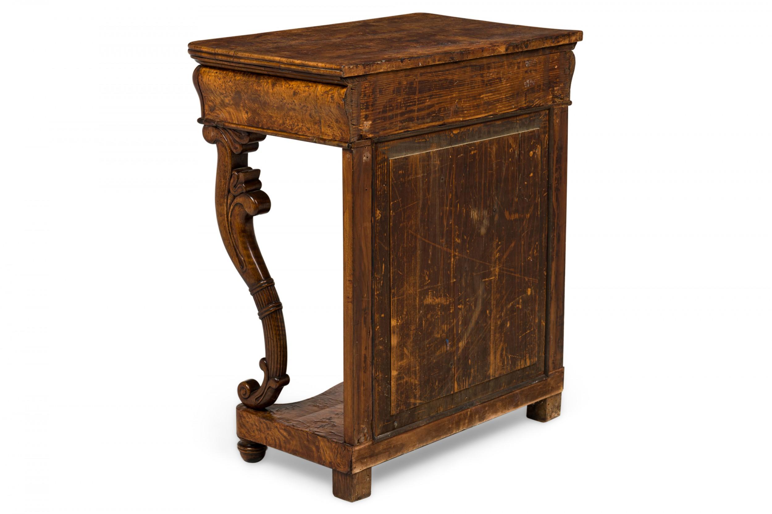 Continental Burl Elm Console Table with Mirror Back For Sale 2