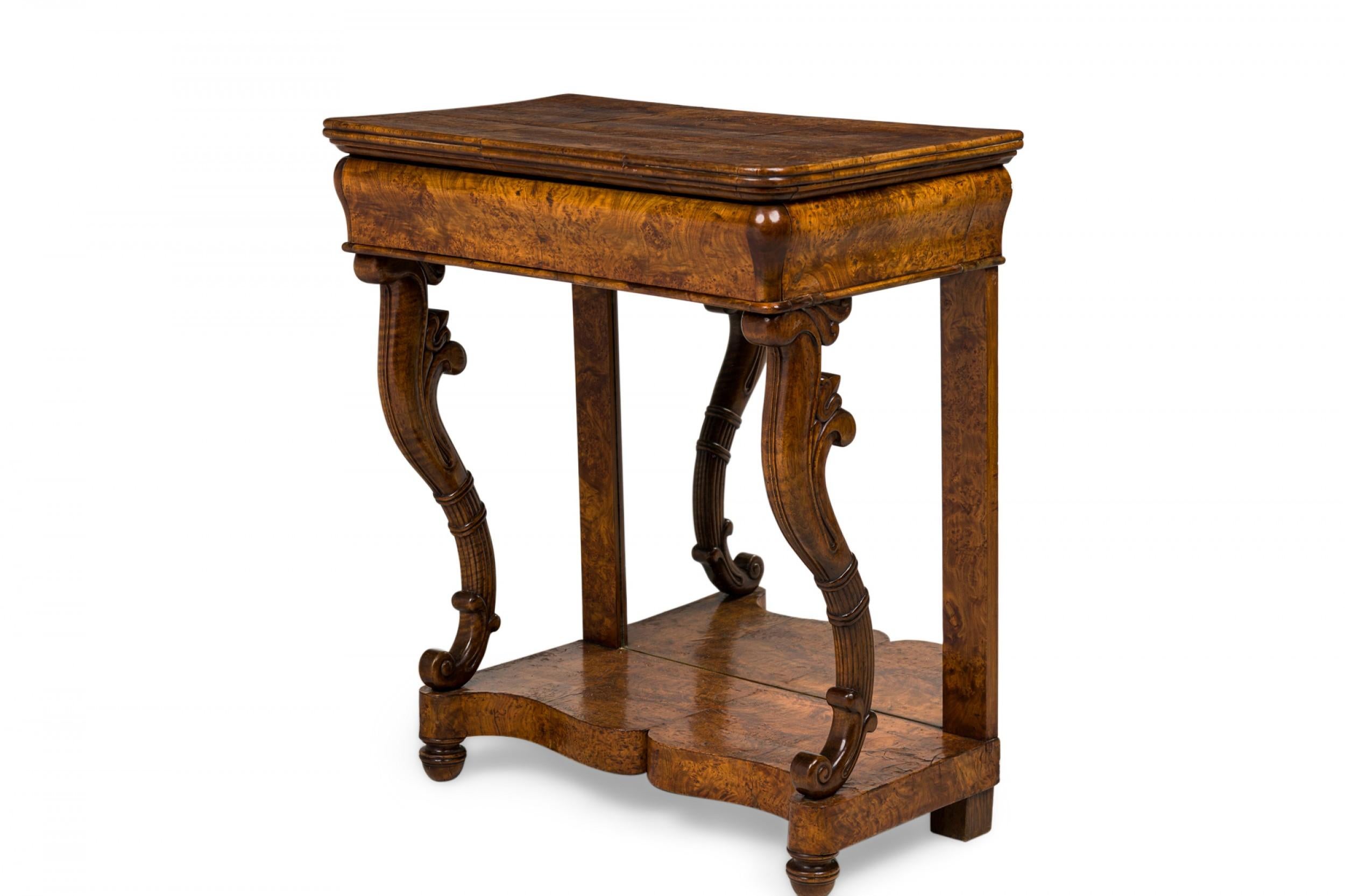 Biedermeier Continental Burl Elm Console Table with Mirror Back For Sale