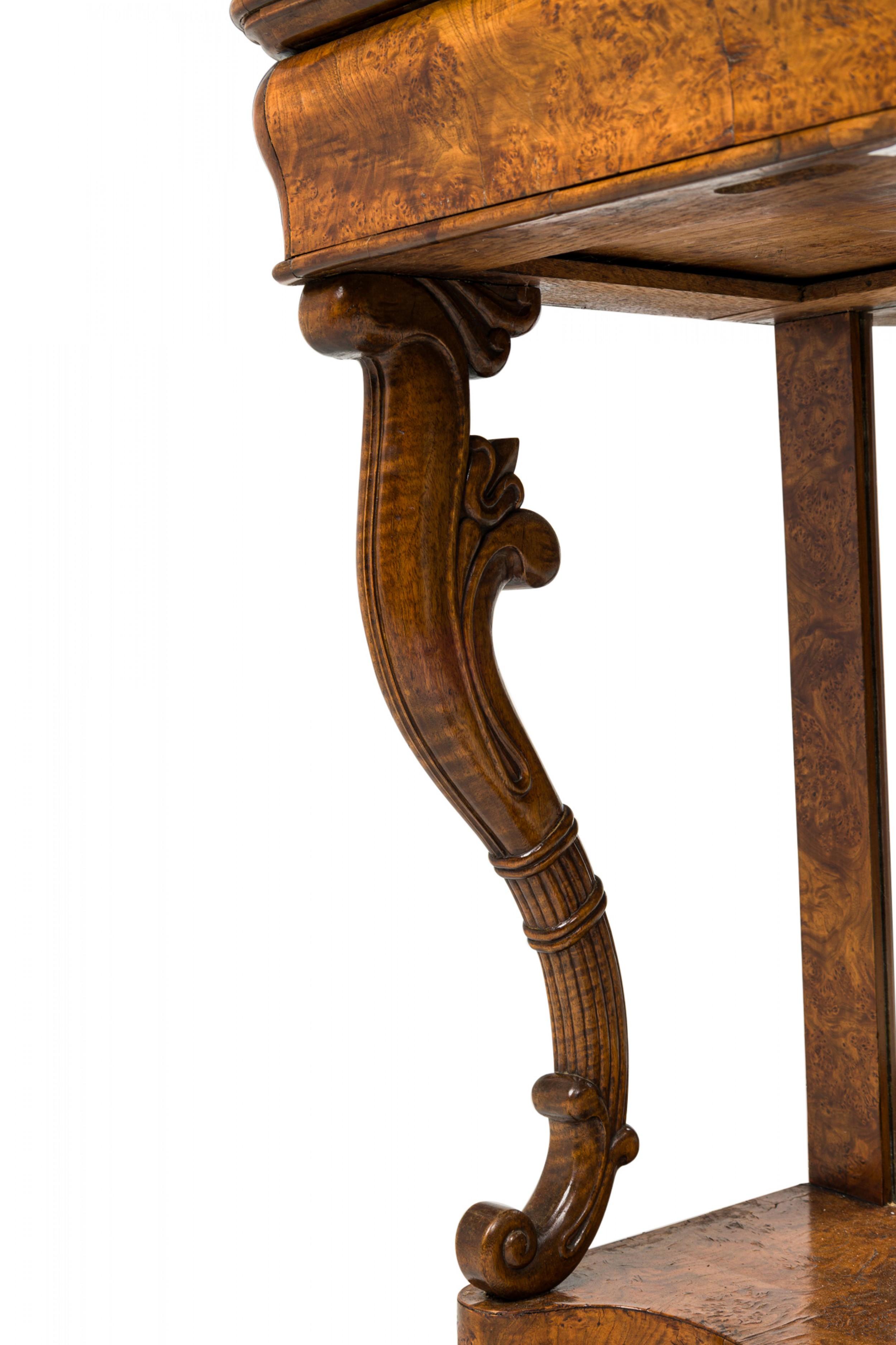 German Continental Burl Elm Console Table with Mirror Back For Sale