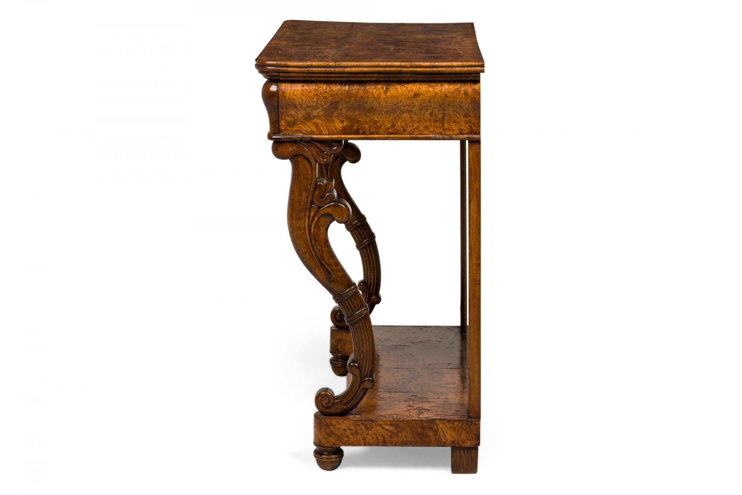 Continental Burl Elm Console Table with Mirror Back In Good Condition For Sale In Queens, NY