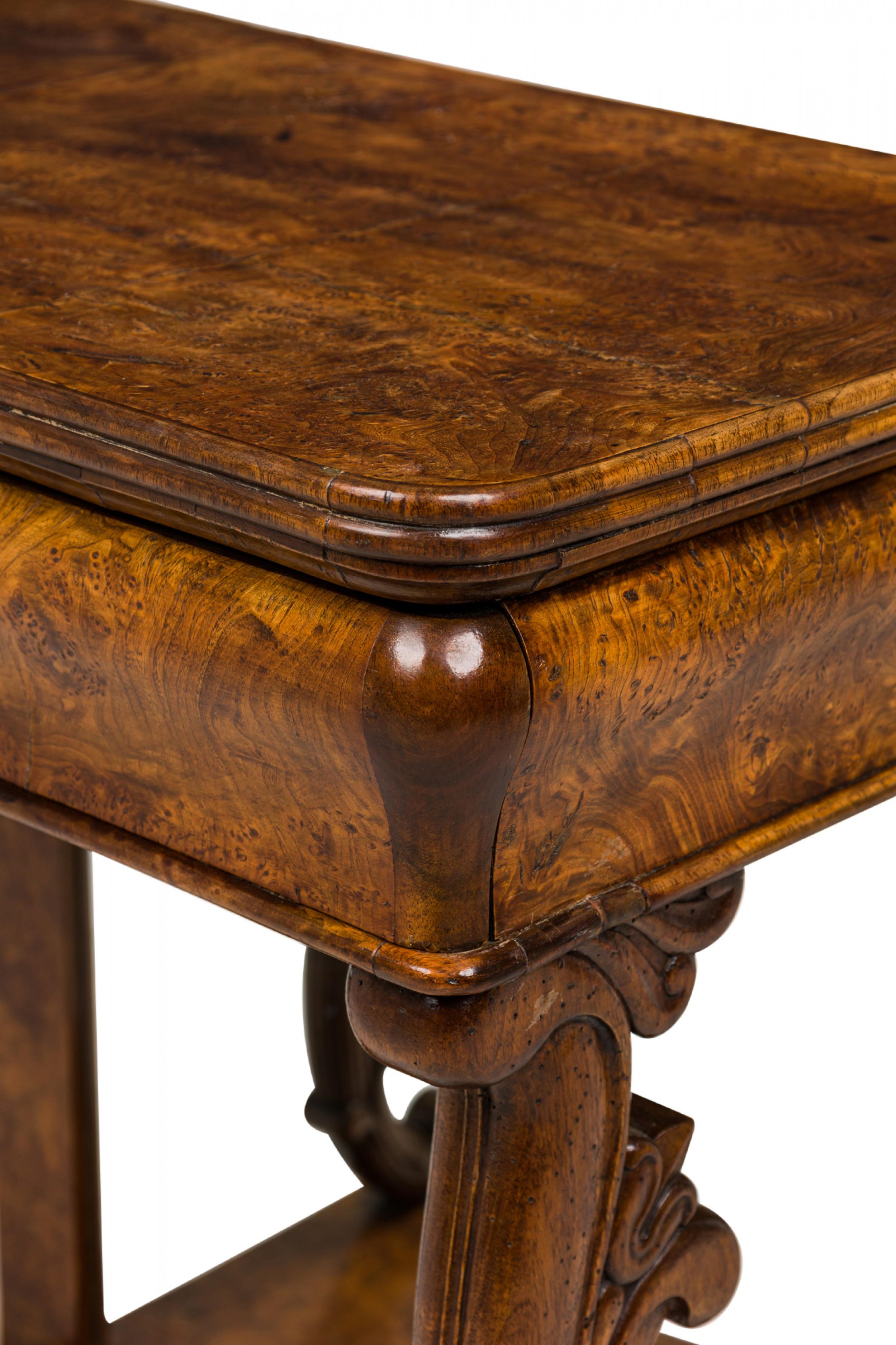 Wood Continental Burl Elm Console Table with Mirror Back For Sale