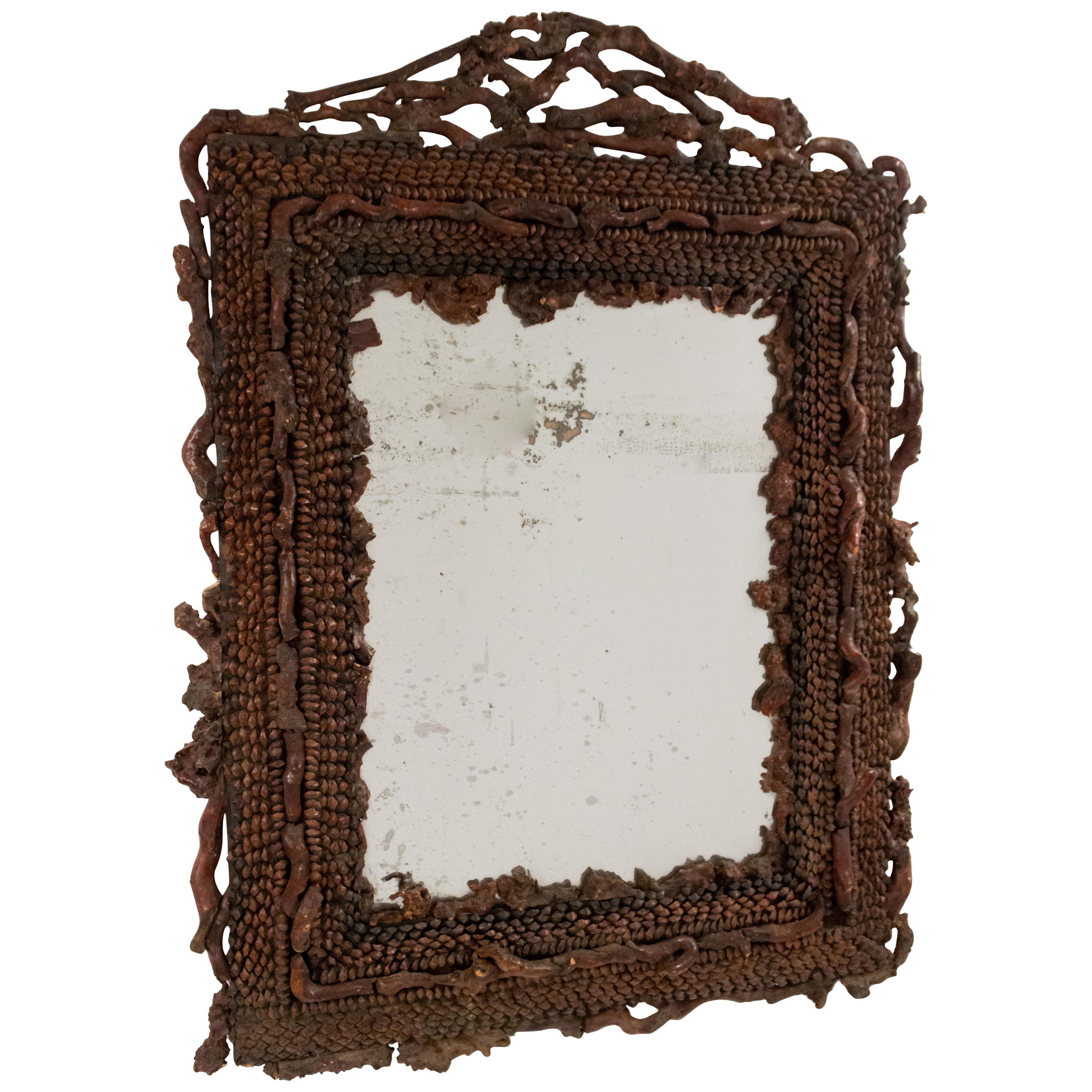 Miroir rustique en loupe de ronce continentale de la fin du XIXe siècle