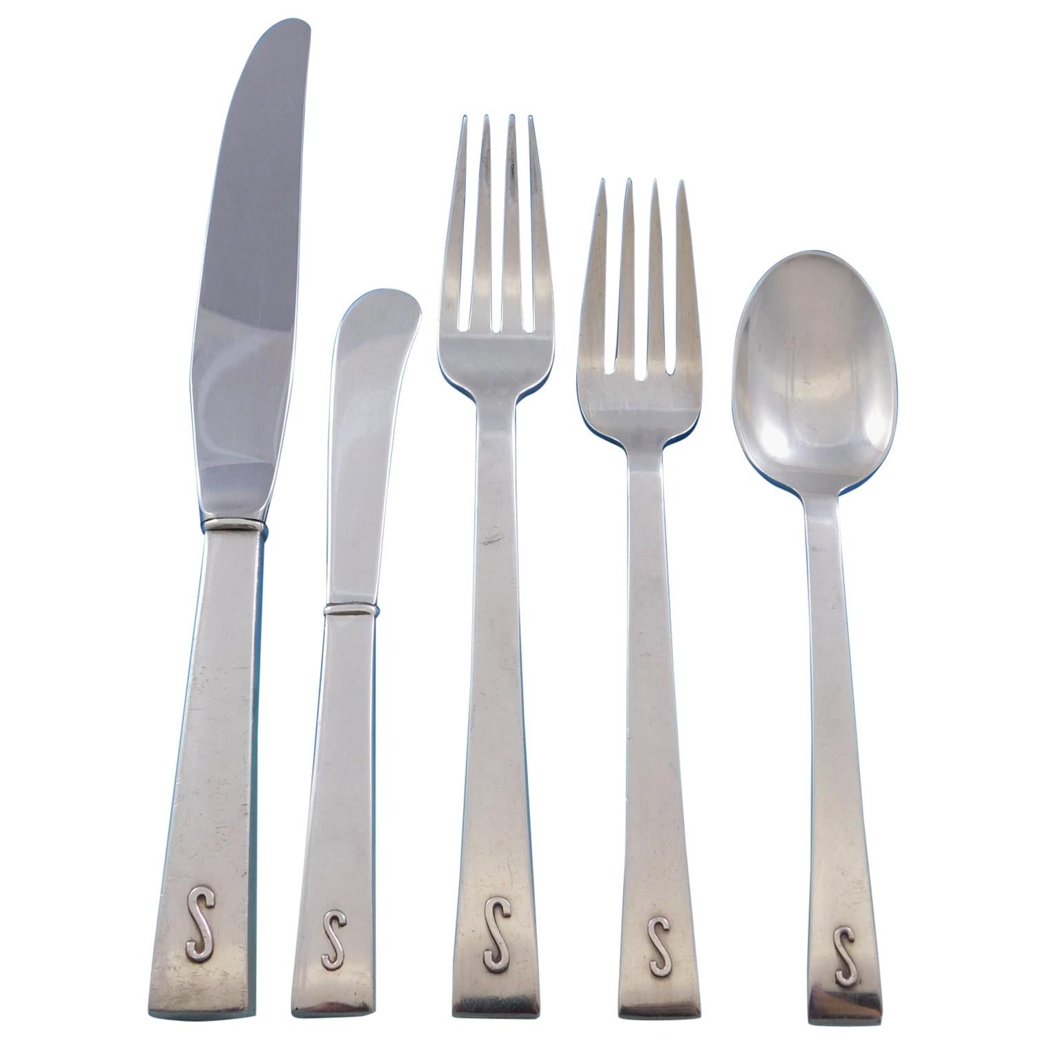 Continental by International Sterling Silver Flatware Service Set 83 Pcs S Mono For Sale