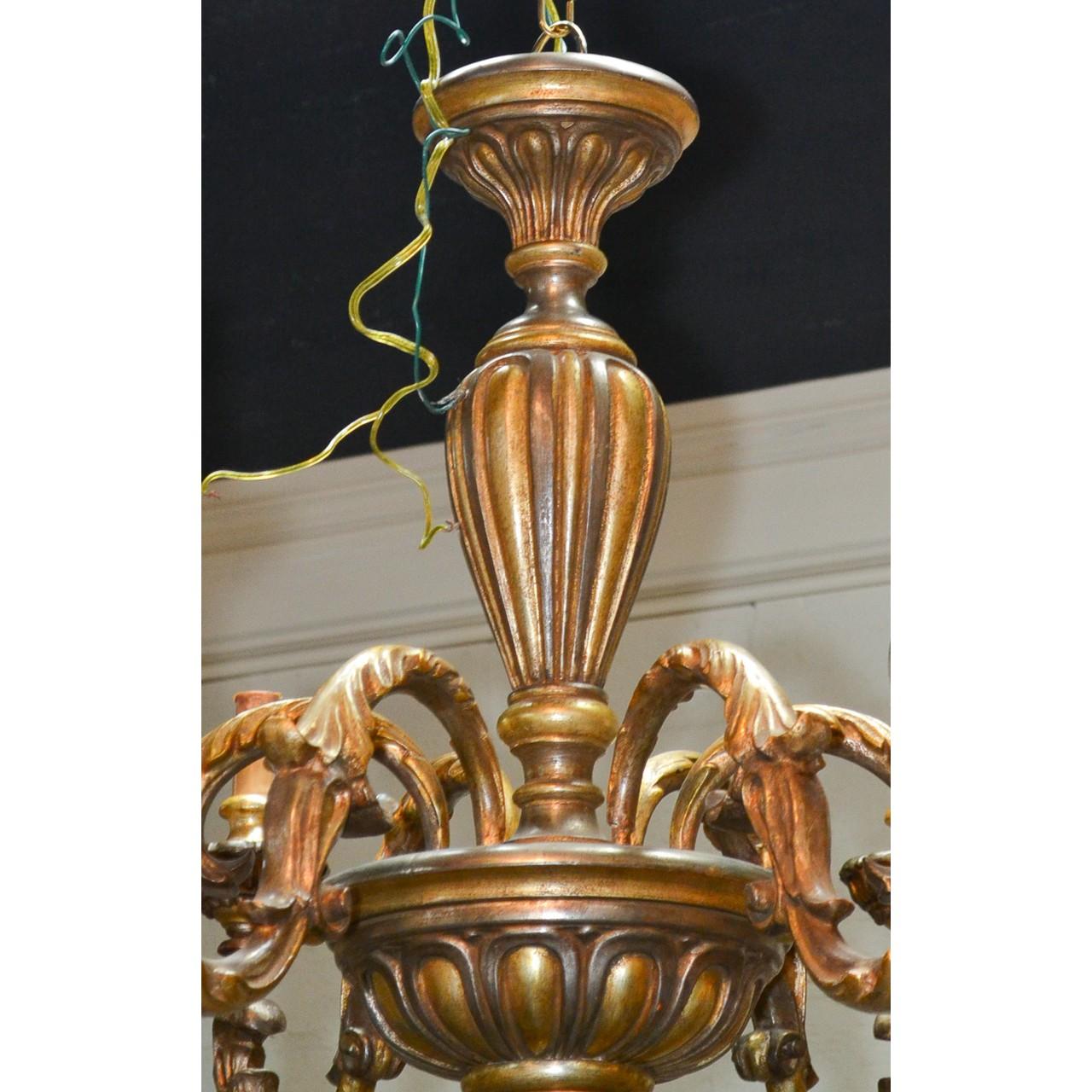 French Continental Carved and Gilded Chandelier, circa 1940