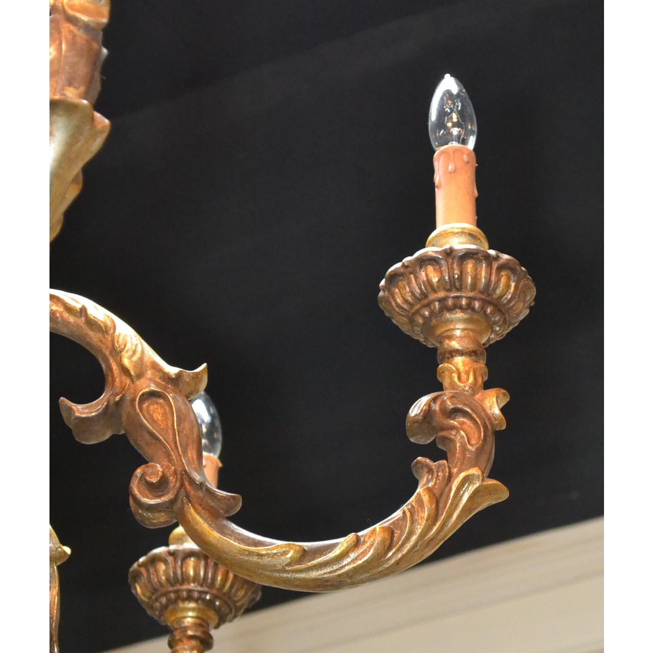 Continental Carved and Gilded Chandelier, circa 1940 In Good Condition In Dallas, TX