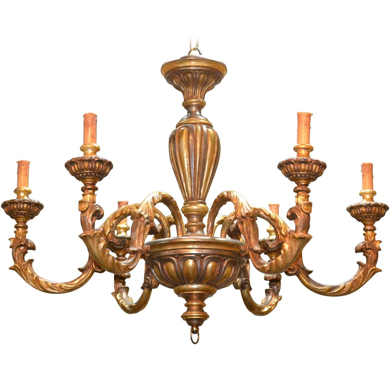 Continental Carved and Gilded Chandelier, circa 1940