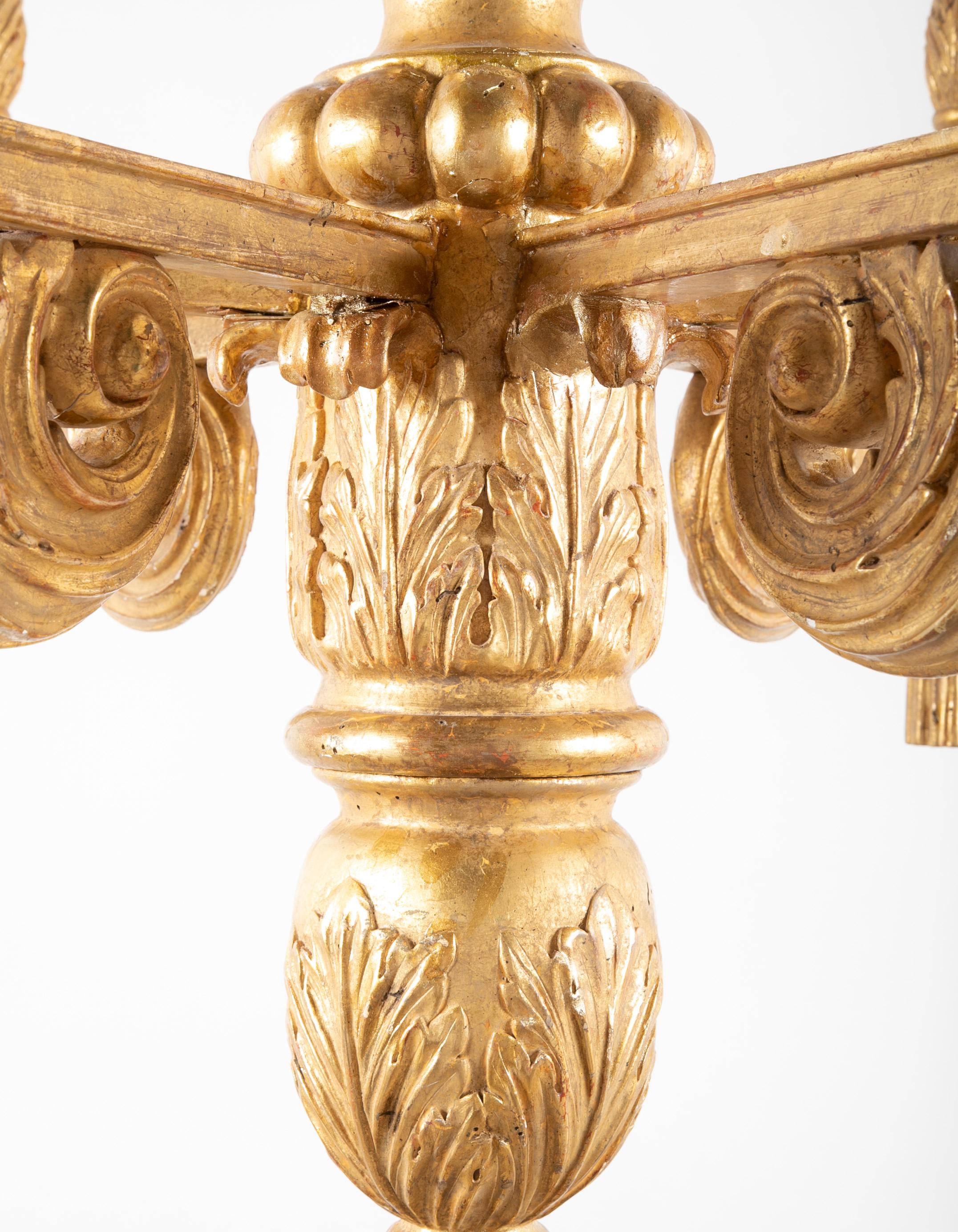 Continental Carved and Gilded Classical Chandelier with Drop Finial 3