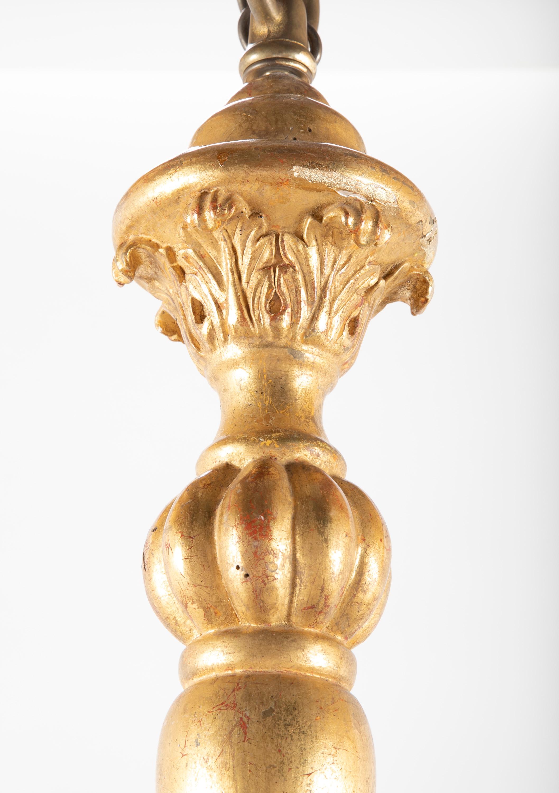 Continental Carved and Gilded Classical Chandelier with Drop Finial 5