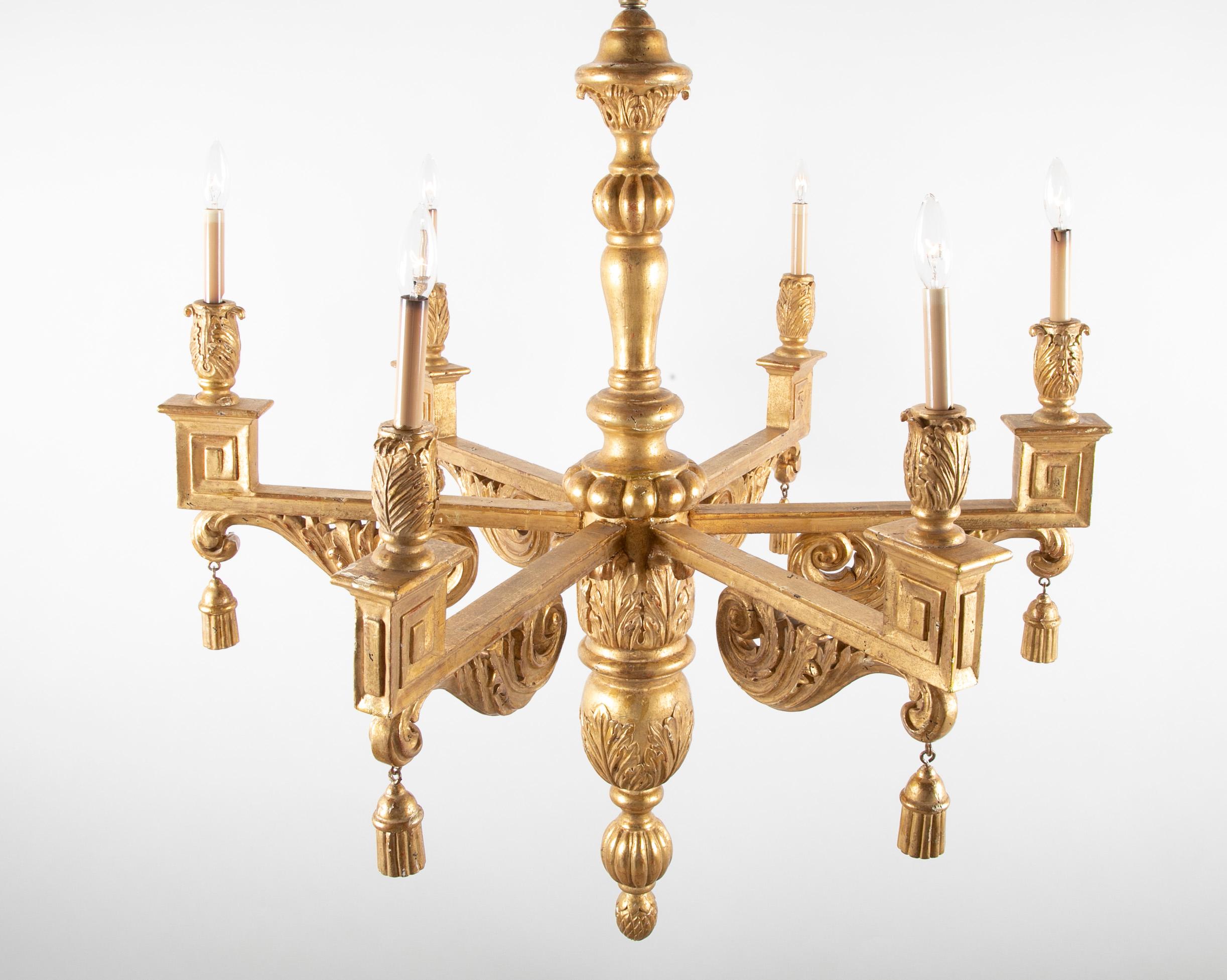 Continental Carved and Gilded Classical Chandelier with Drop Finial 11