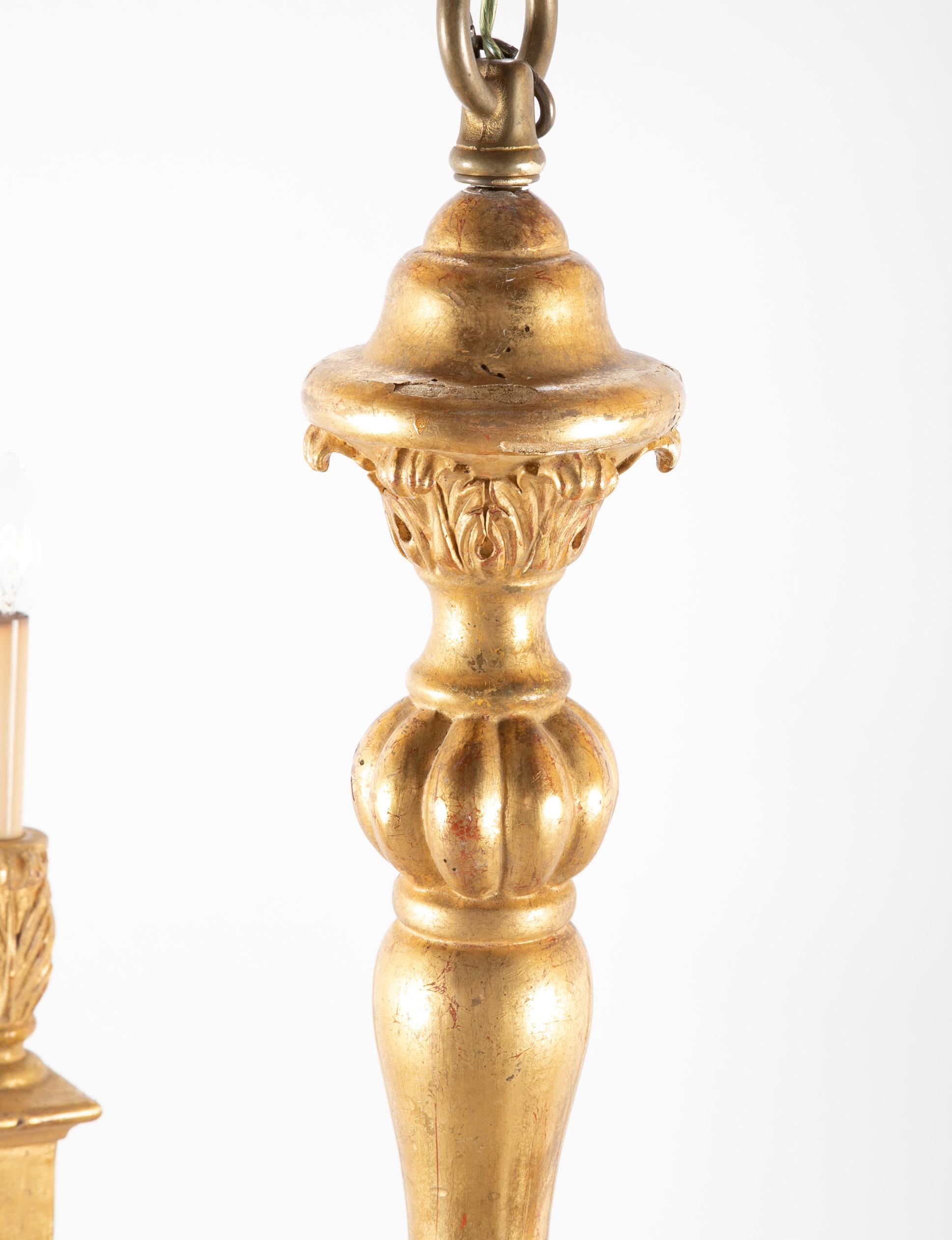 Gilt Continental Carved and Gilded Classical Chandelier with Drop Finial