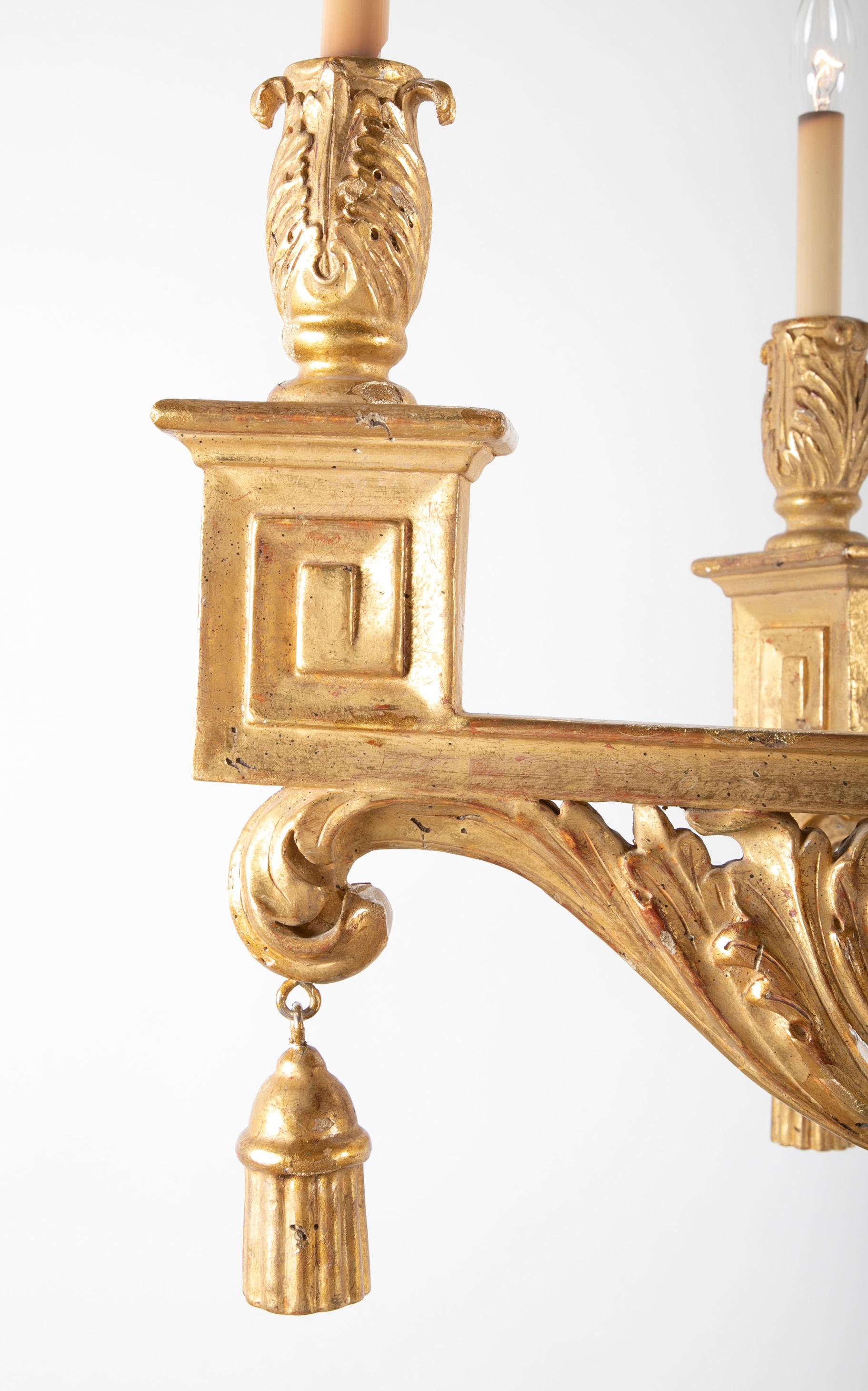 20th Century Continental Carved and Gilded Classical Chandelier with Drop Finial