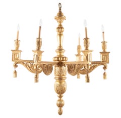 Continental Carved and Gilded Classical Chandelier with Drop Finial