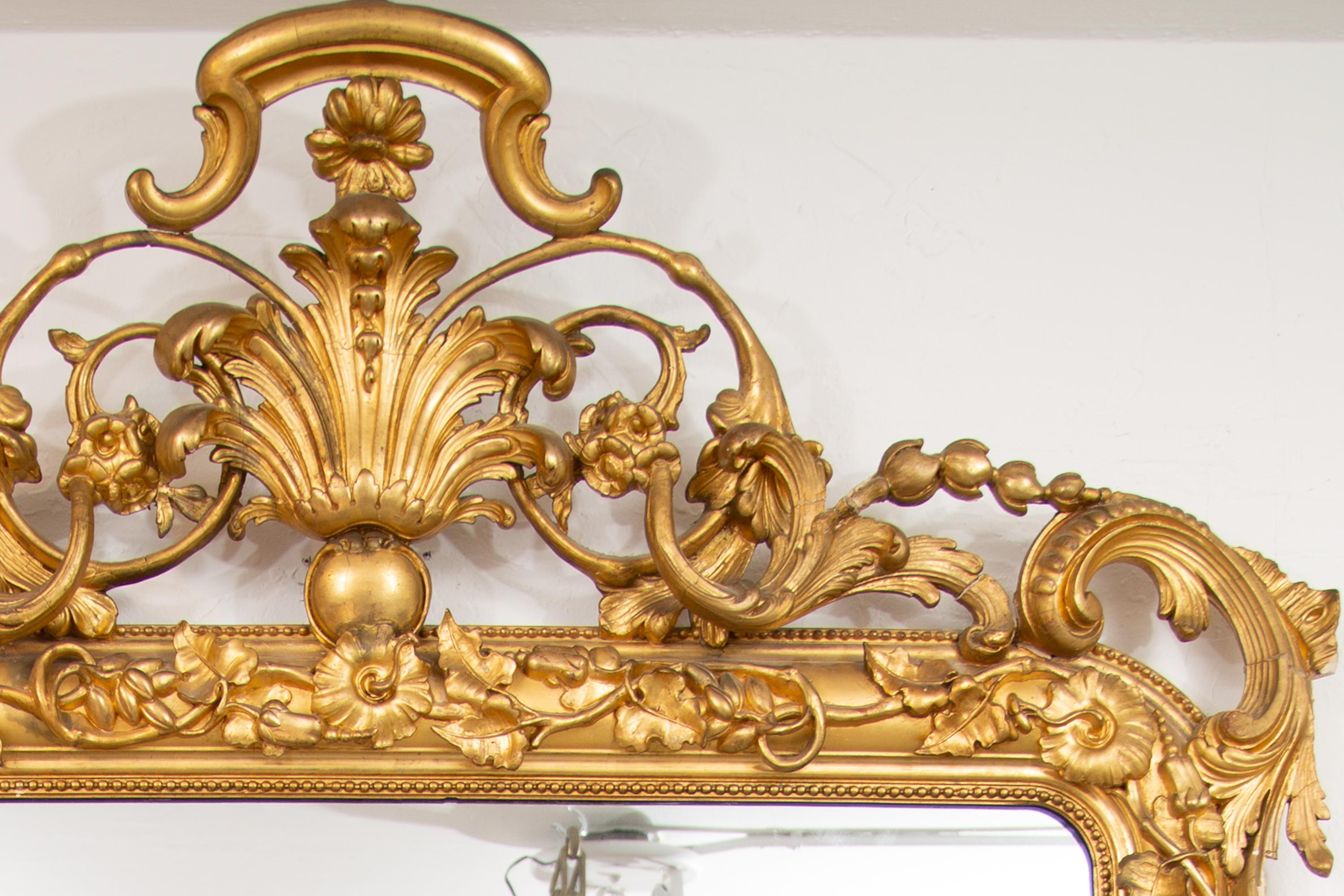 Portuguese Continental Carved and Gilded Wall Mirror For Sale