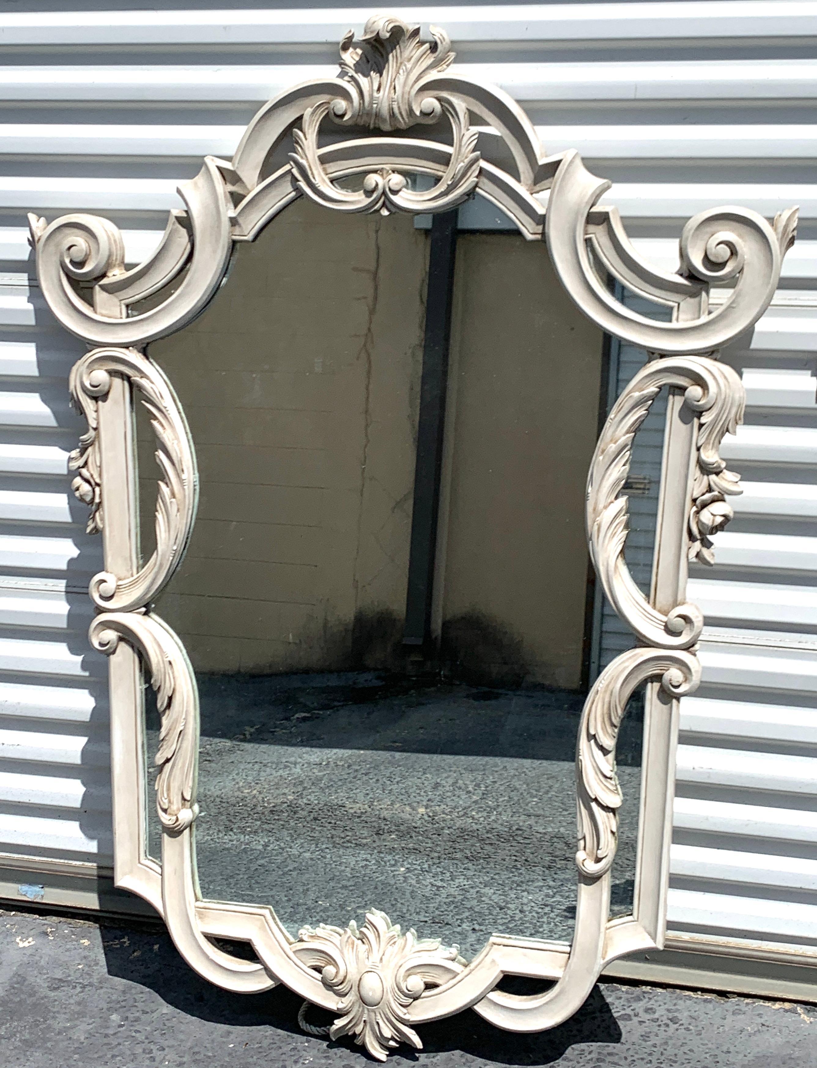 French Continental Carved Neoclassical Grey Painted Shield Mirror For Sale