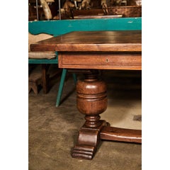 Continental Carved Oak Trestle Table or Desk