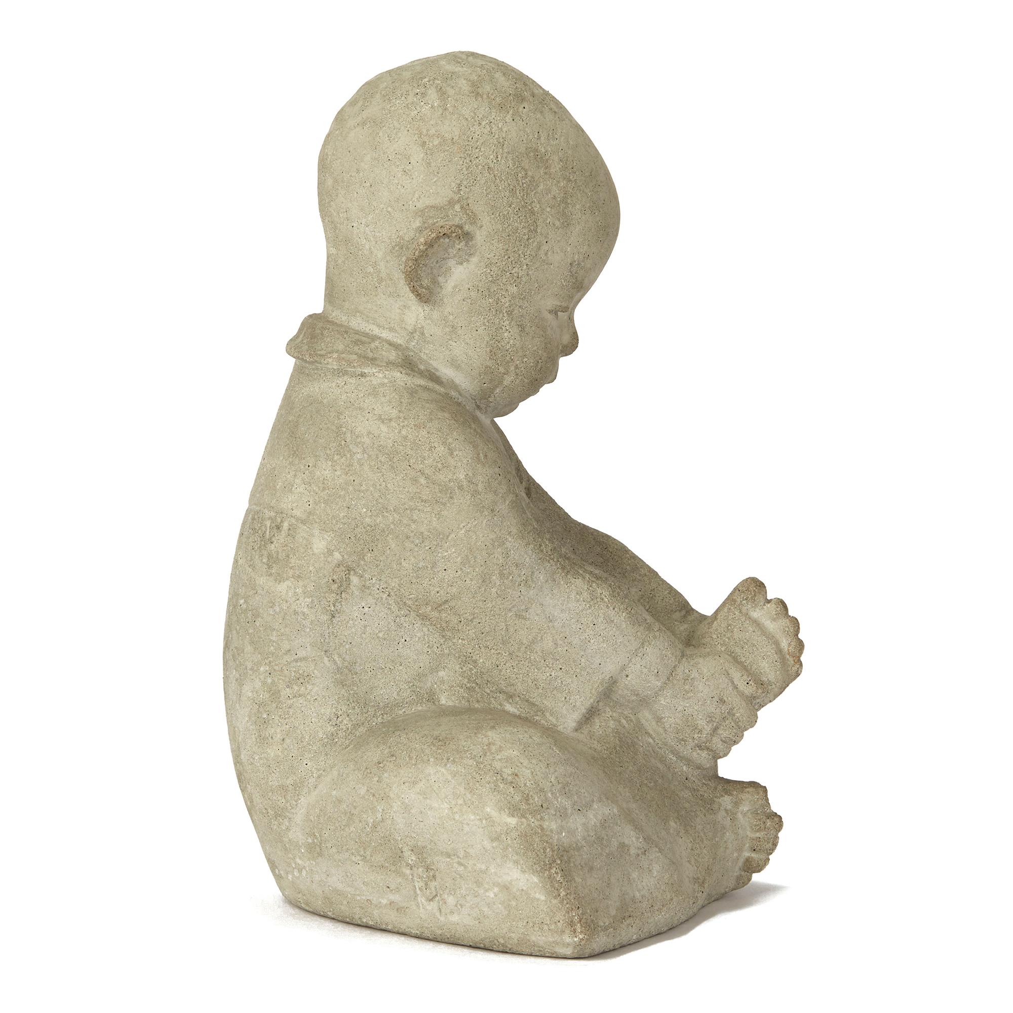 Continental Carved Stone Figure of a Seated Infant, 20th Century In Good Condition In Bishop's Stortford, Hertfordshire
