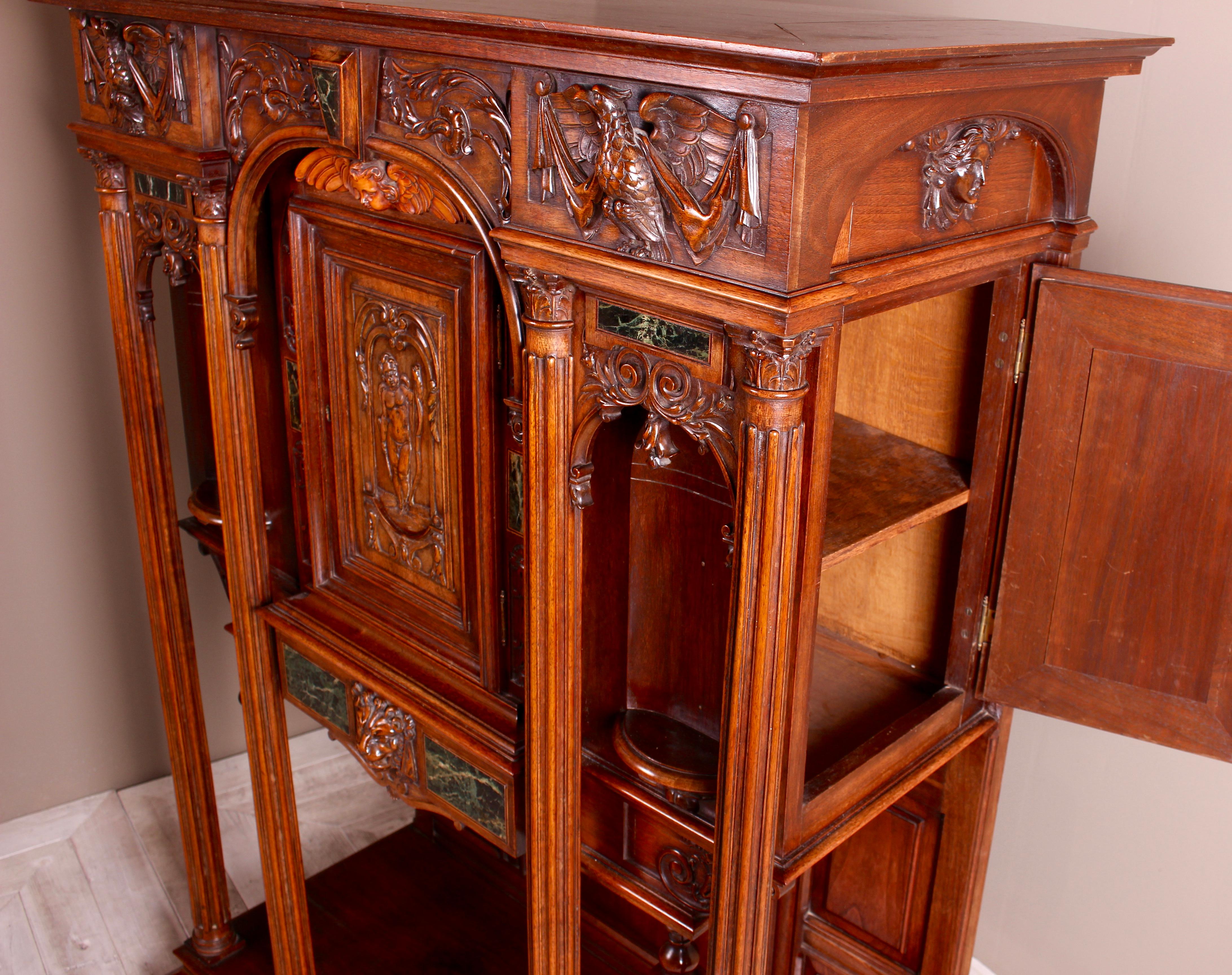 Continental Carved Walnut and Marble Ecclesiastical Cabinet, circa 1890 For Sale 8