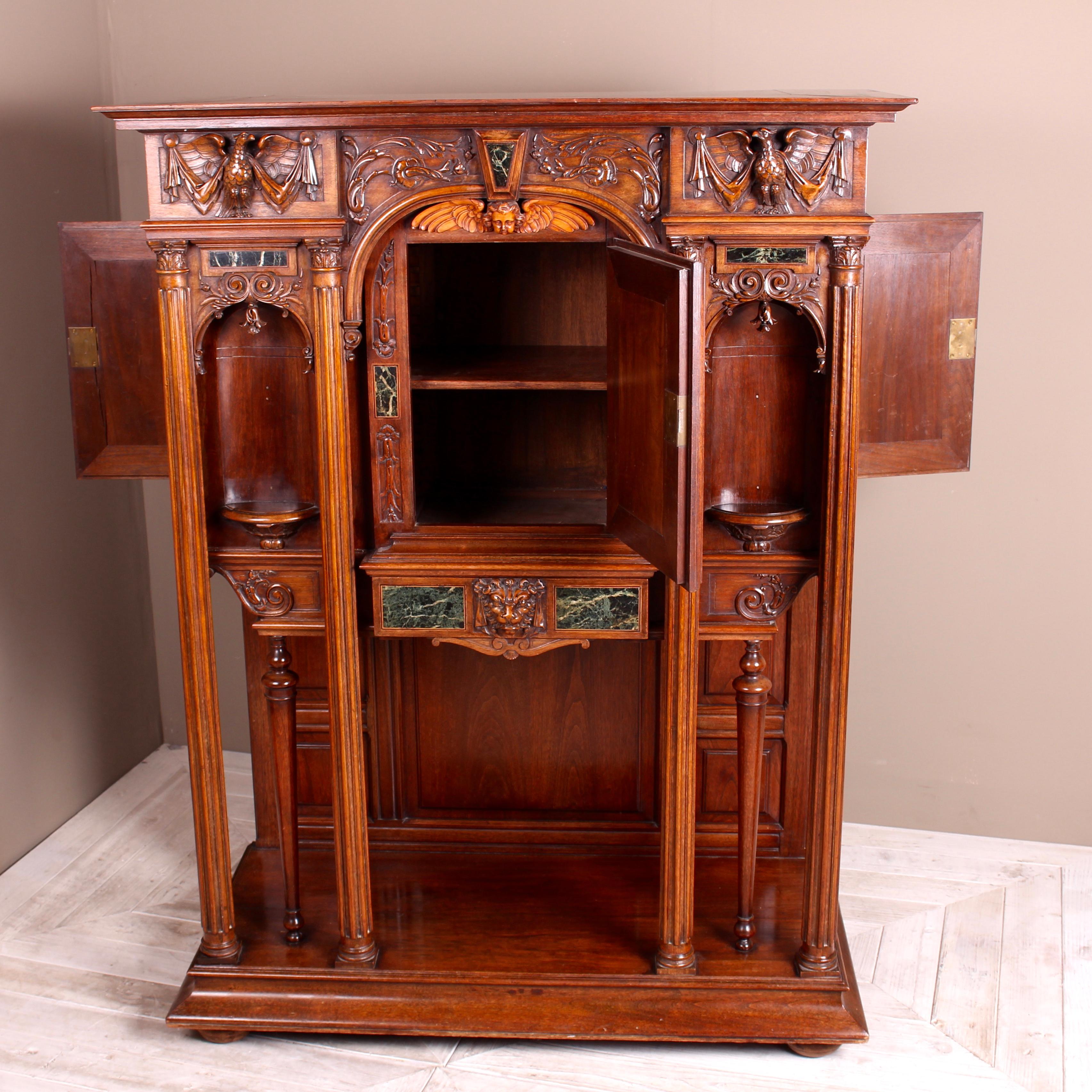 Continental Carved Walnut and Marble Ecclesiastical Cabinet, circa 1890 For Sale 9