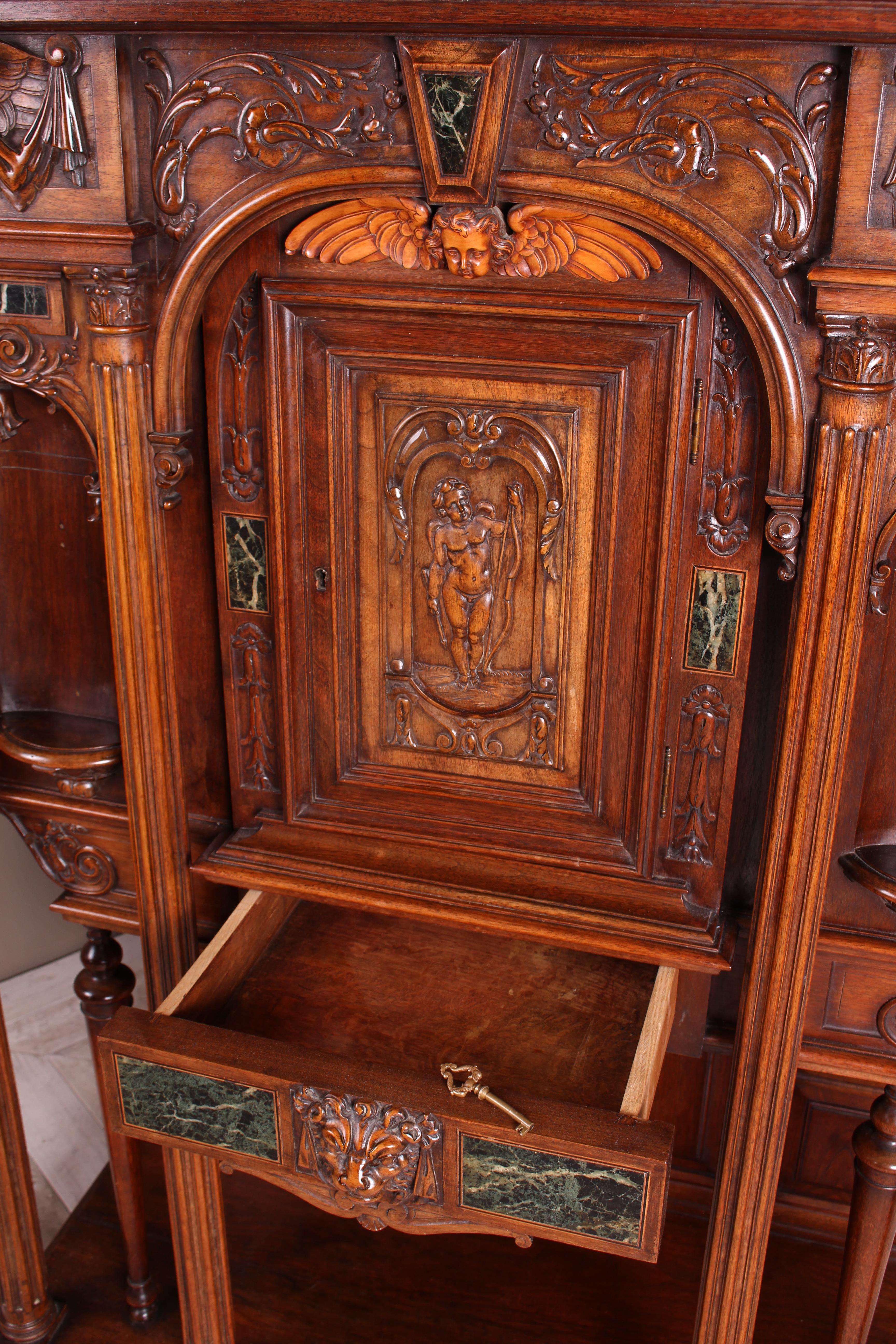 Continental Carved Walnut and Marble Ecclesiastical Cabinet, circa 1890 For Sale 12