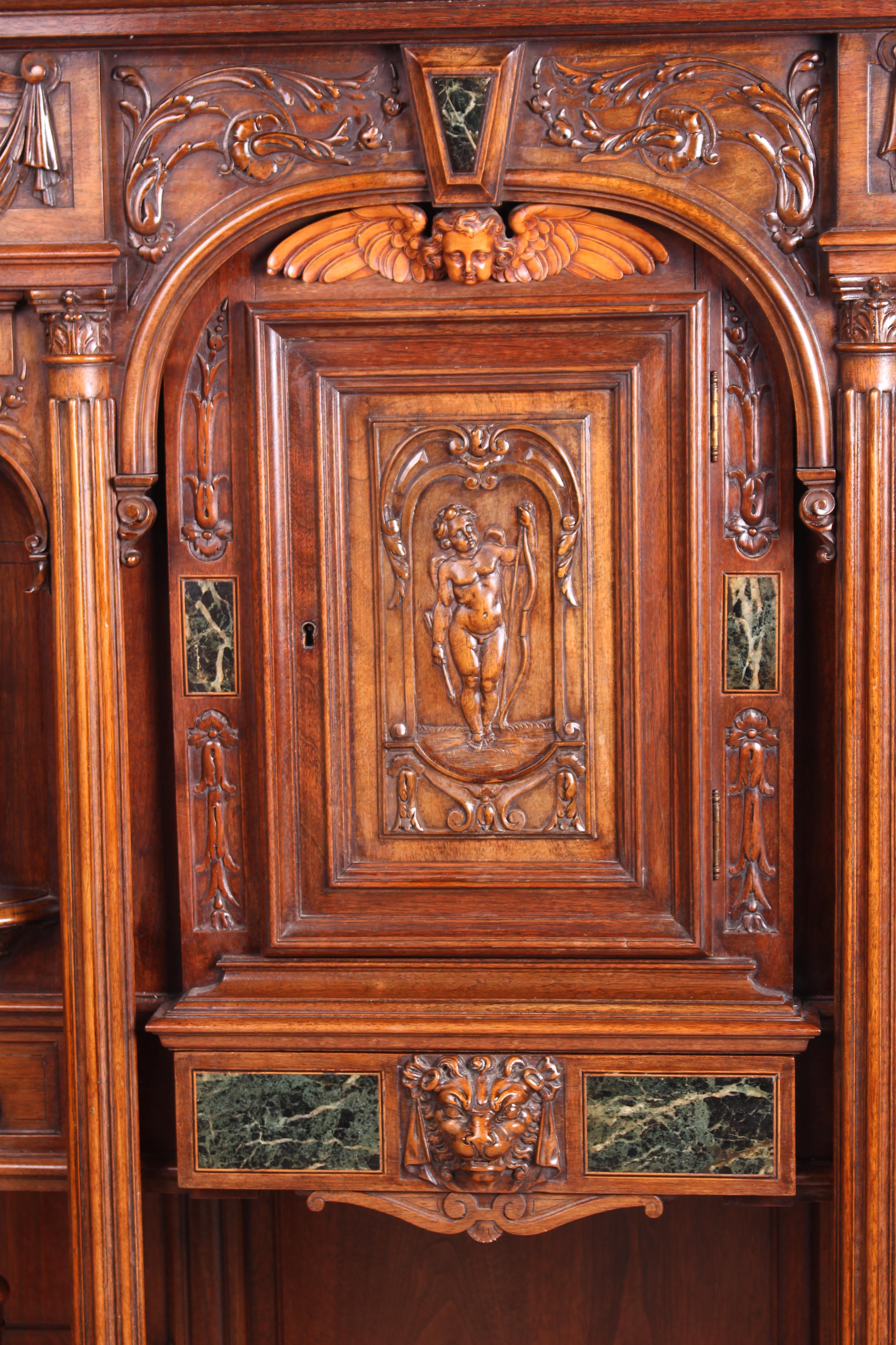 French Continental Carved Walnut and Marble Ecclesiastical Cabinet, circa 1890 For Sale