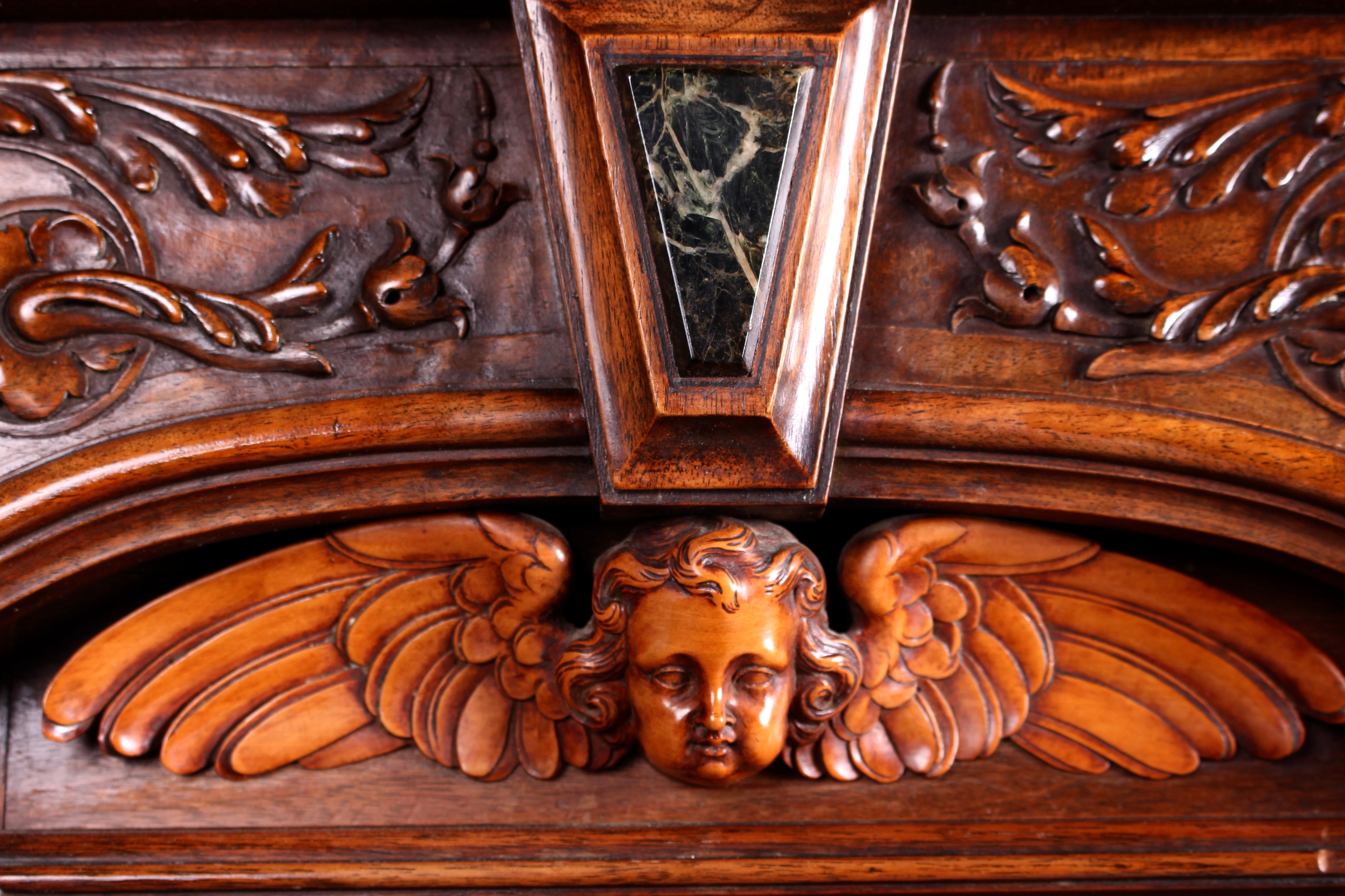 Continental Carved Walnut and Marble Ecclesiastical Cabinet, circa 1890 In Good Condition For Sale In Heathfield, East Sussex