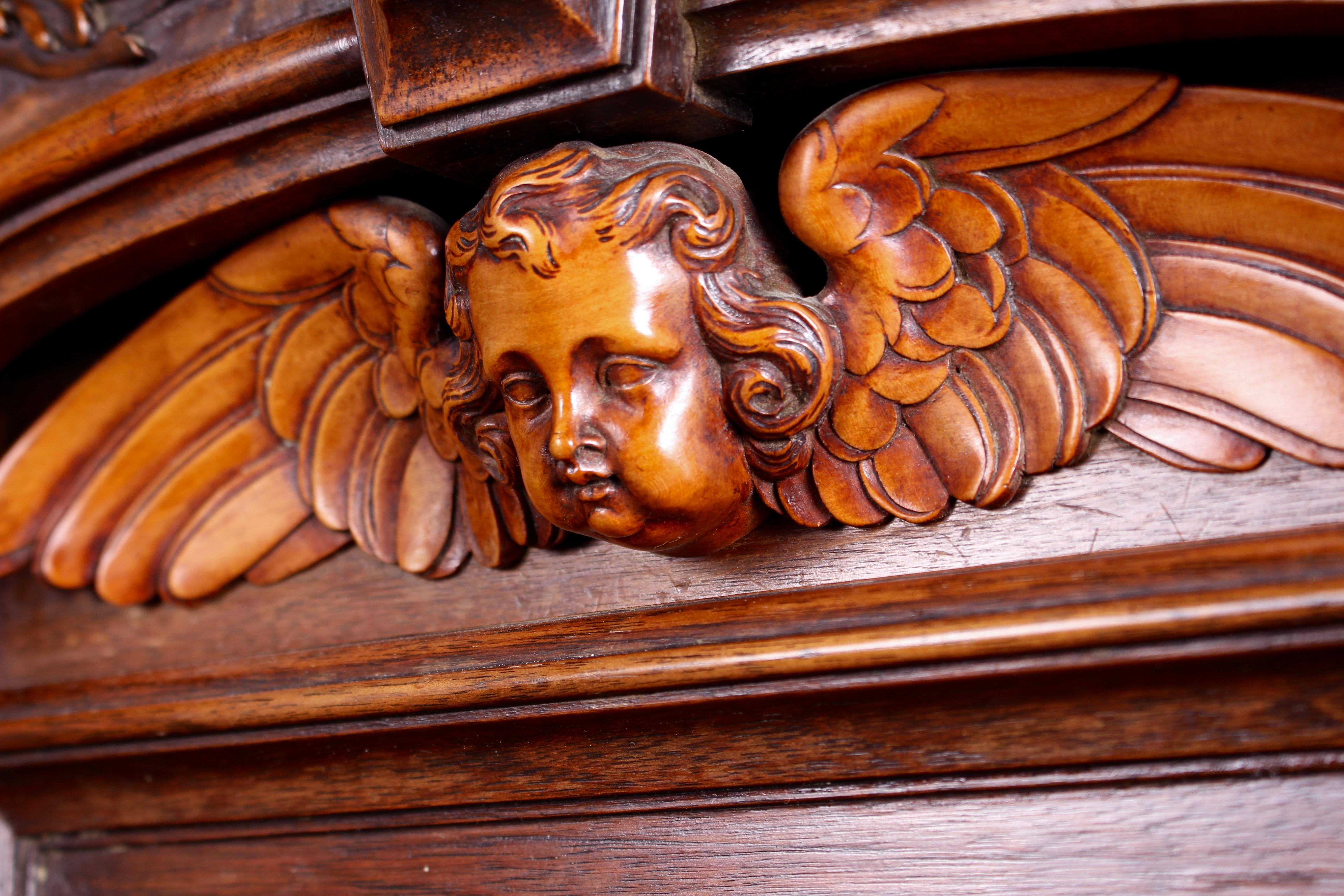 19th Century Continental Carved Walnut and Marble Ecclesiastical Cabinet, circa 1890 For Sale