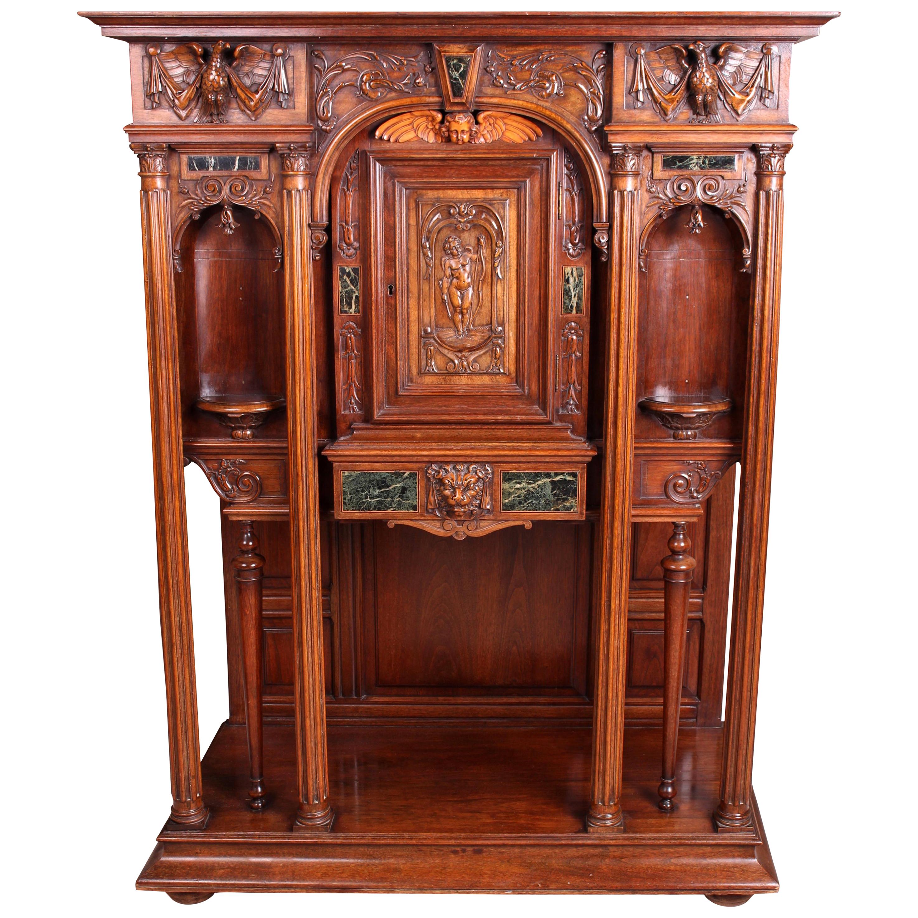 Continental Carved Walnut and Marble Ecclesiastical Cabinet, circa 1890 For Sale