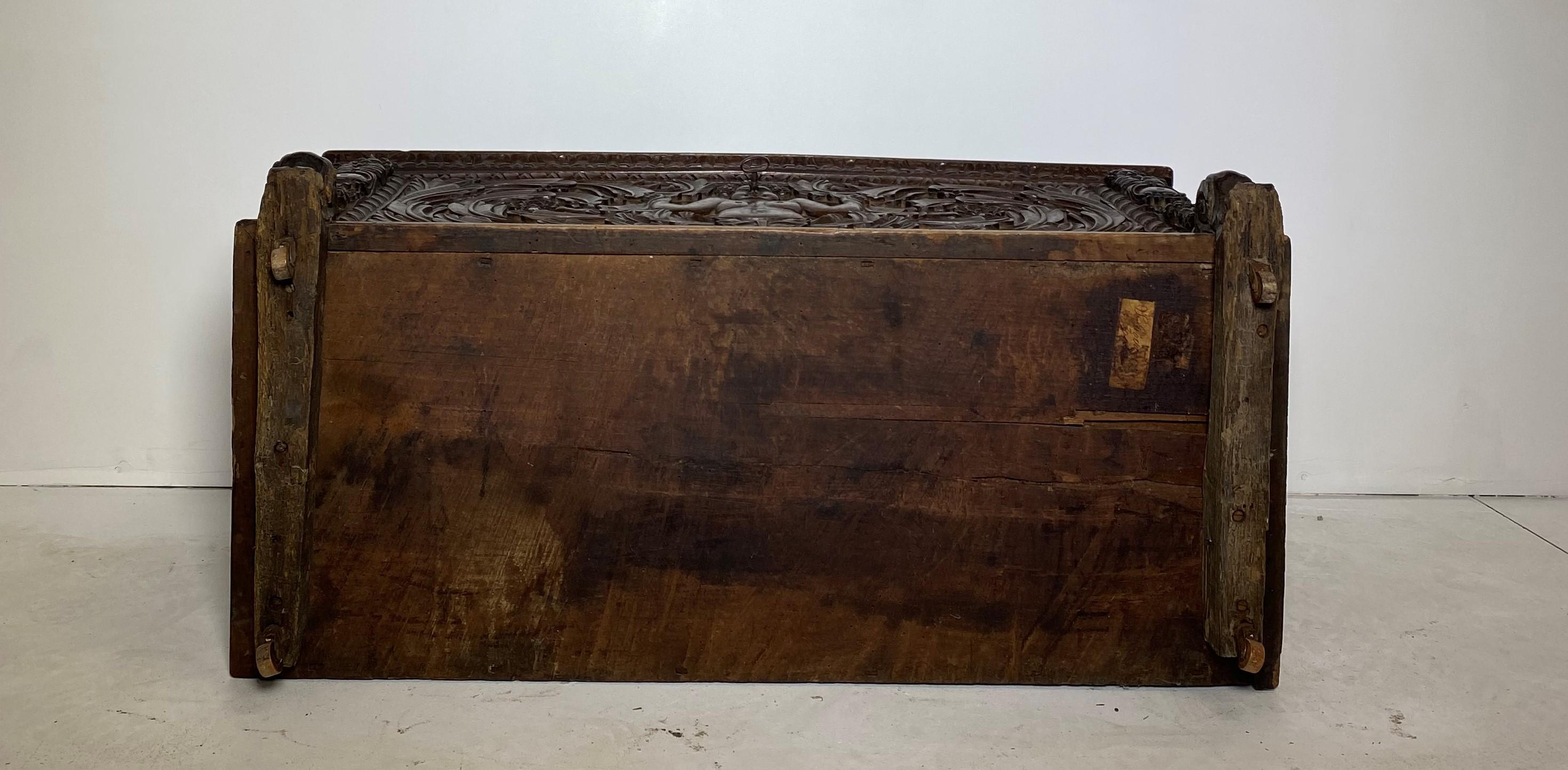 Continental Carved Walnut Chest For Sale 4