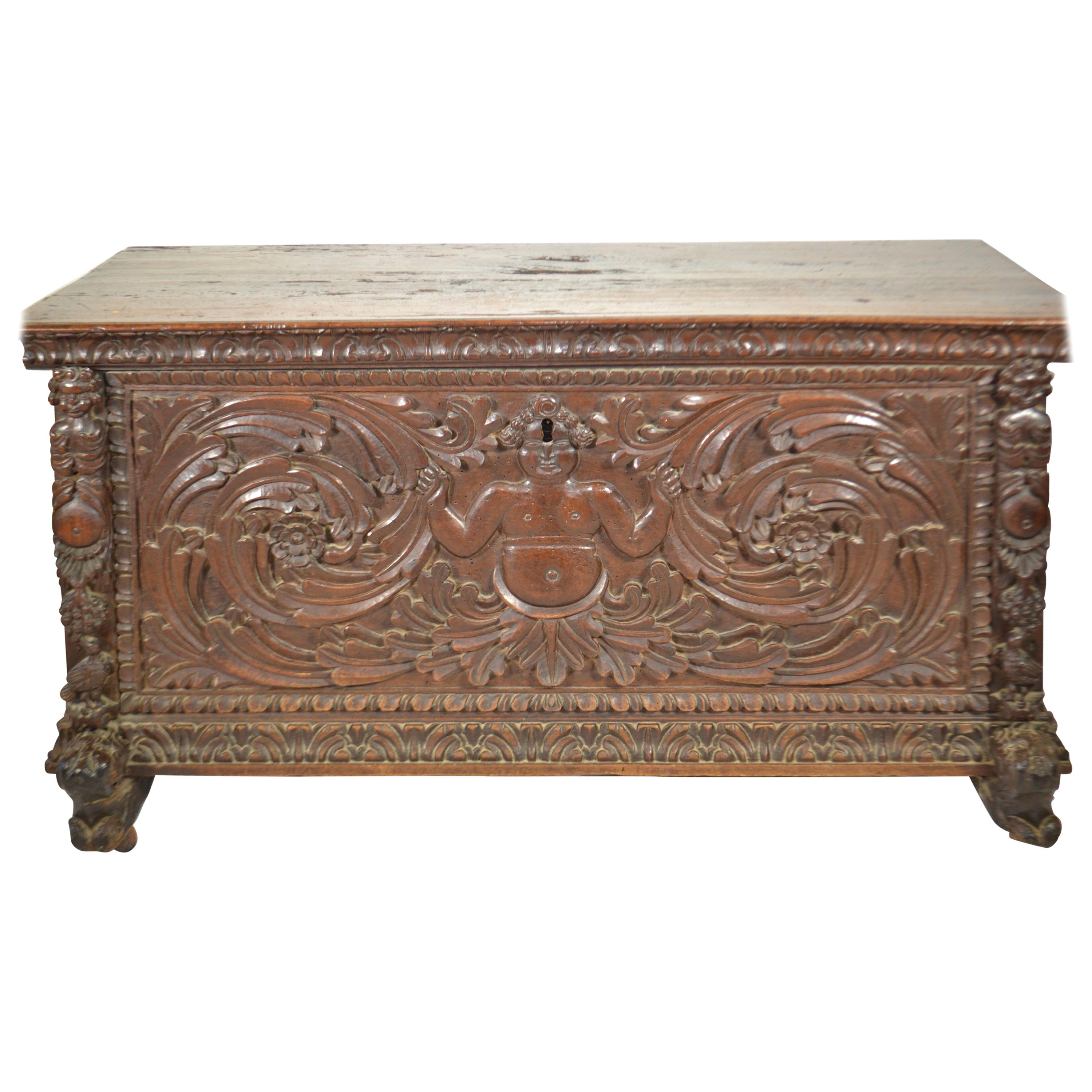 Continental Carved Walnut Chest For Sale
