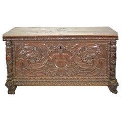 Antique Continental Carved Walnut Chest