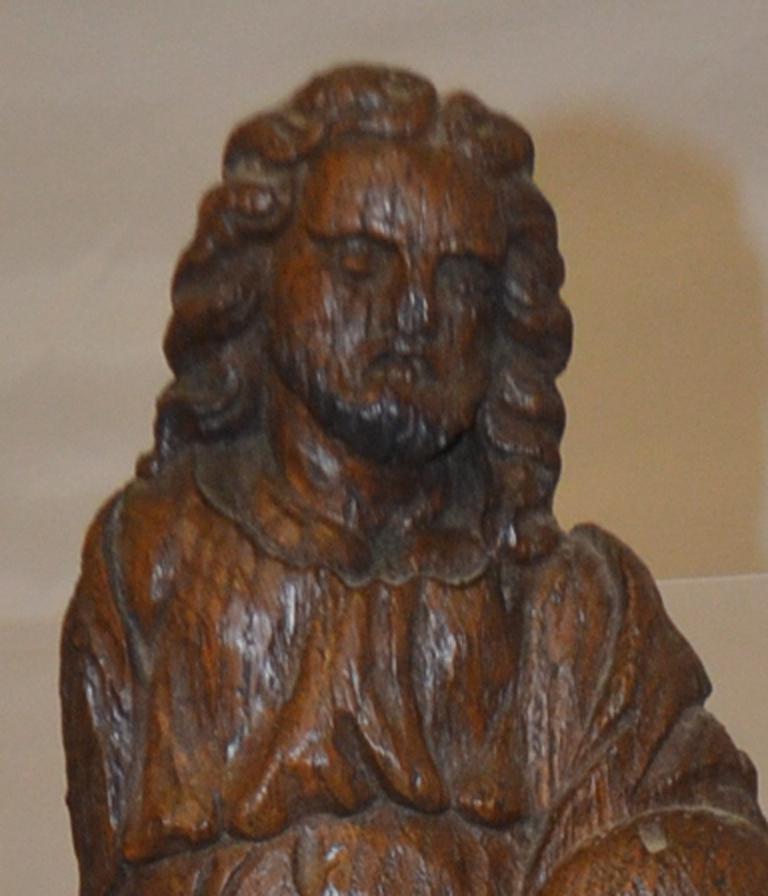 French Continental Carved Walnut Figure For Sale